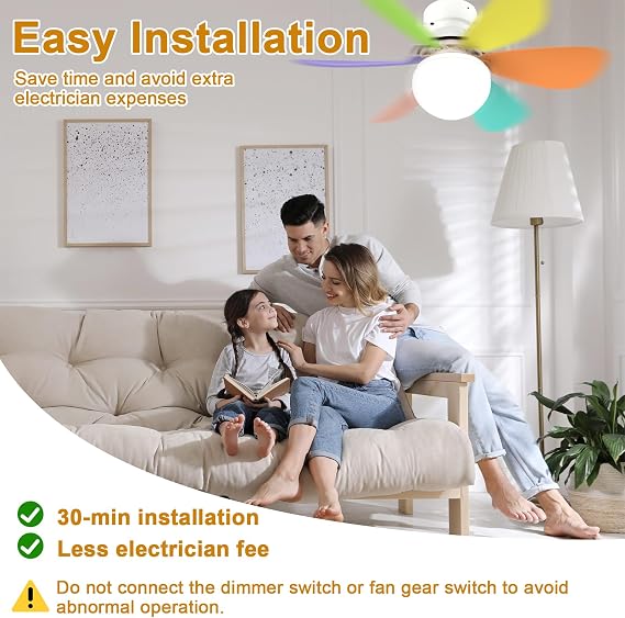 Ceiling Fan Light with Remote Control, E27 30W Dimmable Ceiling Fans Light [Energy Class C]