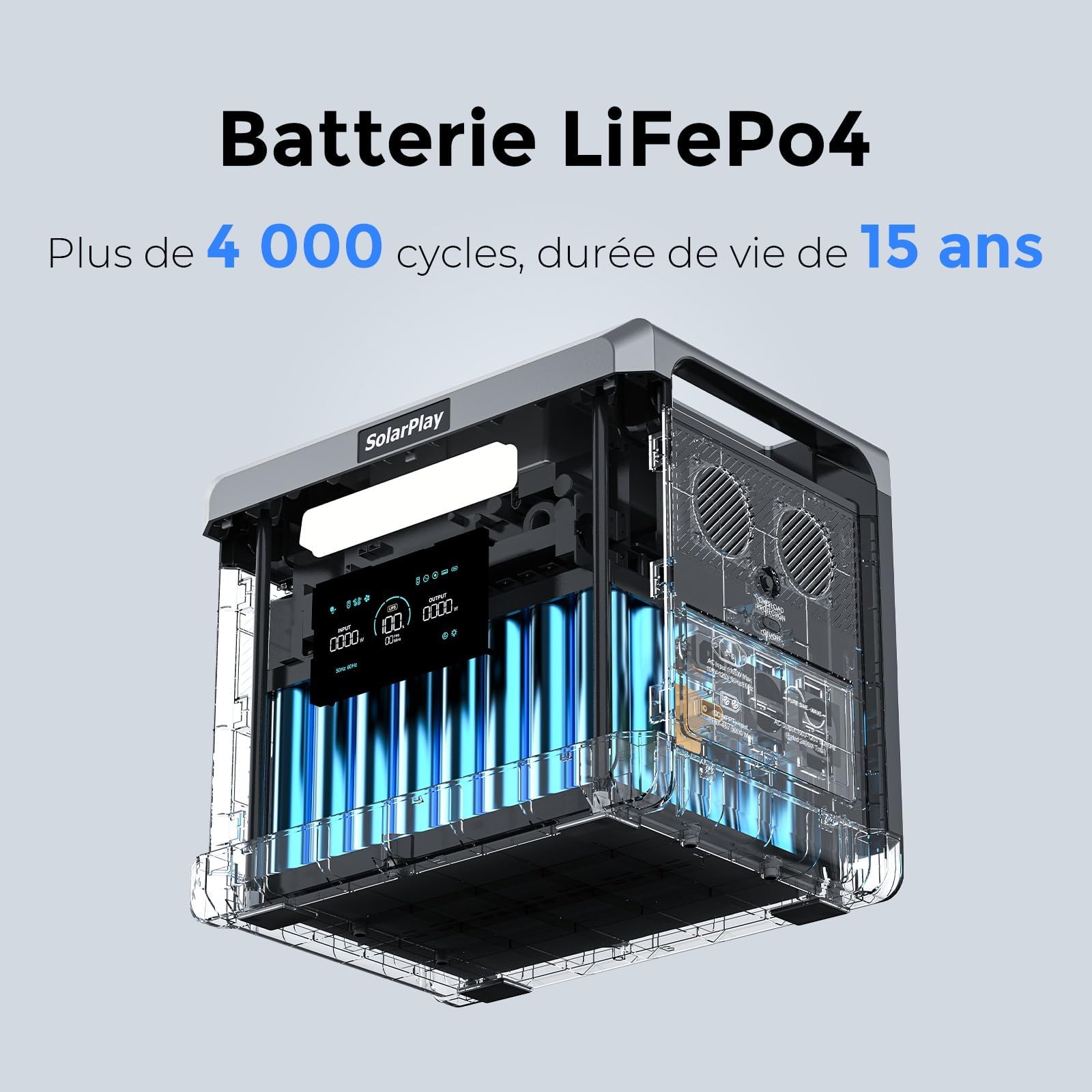 SolarPlay Generateur Électrique Portable 2400W, 2160 Wh LiFePO4 Batterie 220-240V Nomade, Groupe Electrogene Silencieux, 13 Ports - Générateur Solaire Camping Power Station
