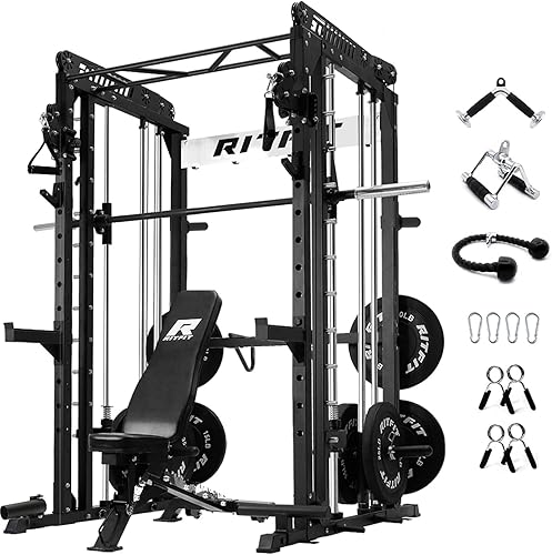 Miniatura 15 de RitFit Máquina M1 Pro Smith con sistema de cruce de cables, jaula multifunción para sentadillas para gimnasio en casa, rack de energía y paquetes