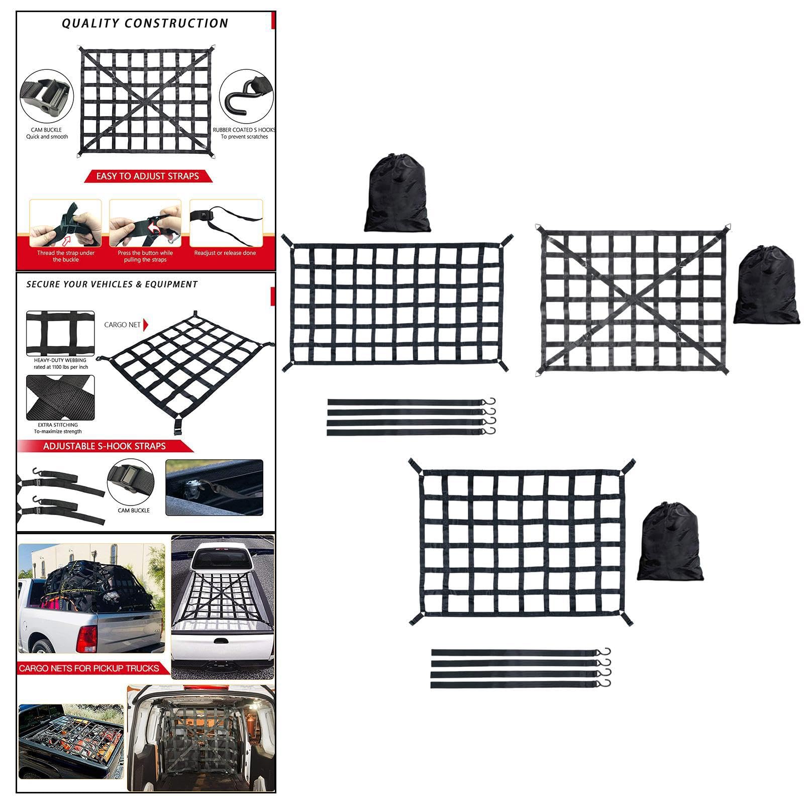 Filet de Chargement Robuste pour Porte-Bagages de camionnette, Organisateur en pour Maille avec Boucles et Cordes élastiques pour Une stabilité optimale.