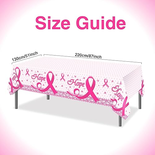 Miniatura 2 de Mantel de cáncer de mama, manteles de plástico para fiestas, mantel desechable de cinta rosa para decoración de suministros para el día del cáncer