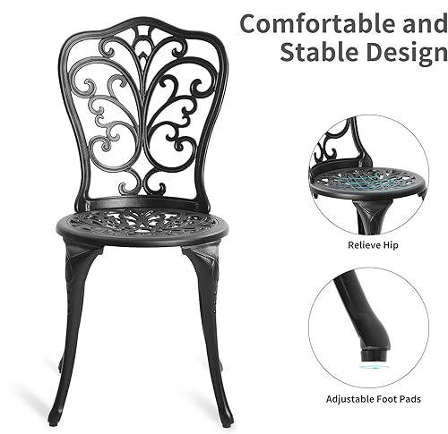 Miniatura 5 de HOMEFUN Juego de Mesa y Sillas de Bistró de 2 Piezas para Exteriores, Juego de Patio de 3 Piezas con Patrón de Mariposa de Aluminio Fundido para