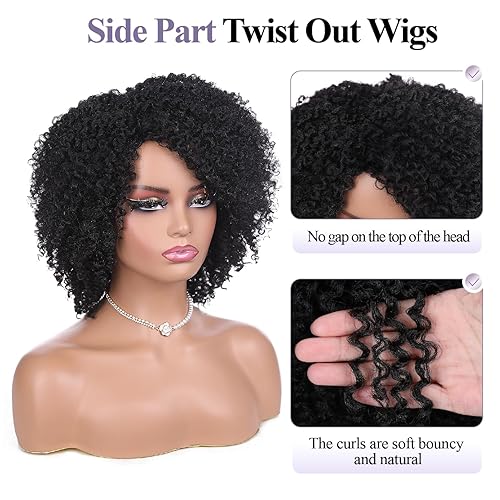 Miniatura 3 de WIGER Pelucas rizadas cortas de 6 pulgadas con parte lateral, pelucas rizadas afro negras naturales para mujeres negras, pelucas sintéticas para