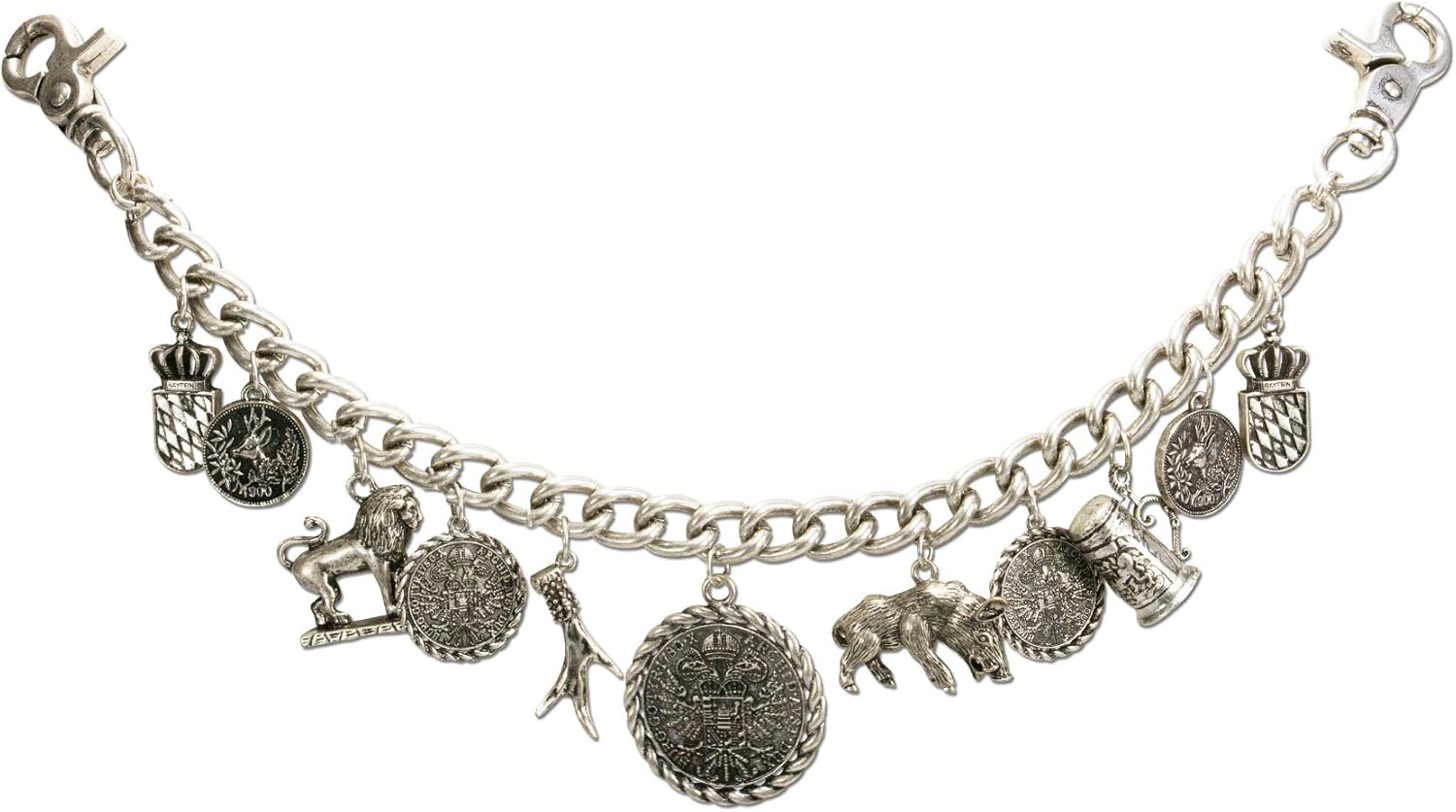 Alpenflüstern Traditional bavarian costume Charivari Otto, men costume jewelry, german trophy pendant necklace for leather trouser (antique silver colored)