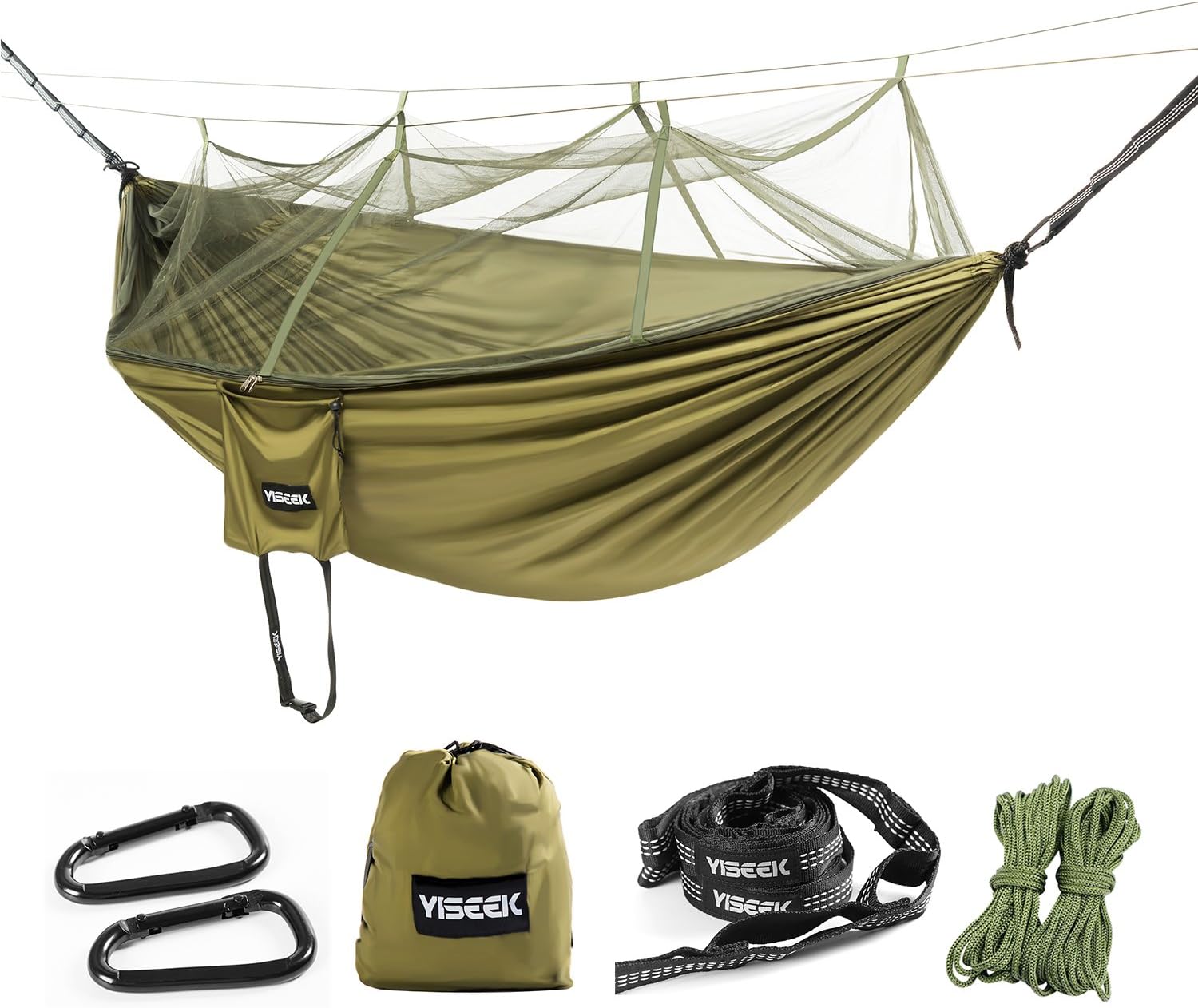 YISEEK Outdoor Mosquito Net Hammock, Premium Quality, Lightweight & Durable.Comfortable For Bug Free Camping, Hiking, Backpacking & Travel. (Army green)