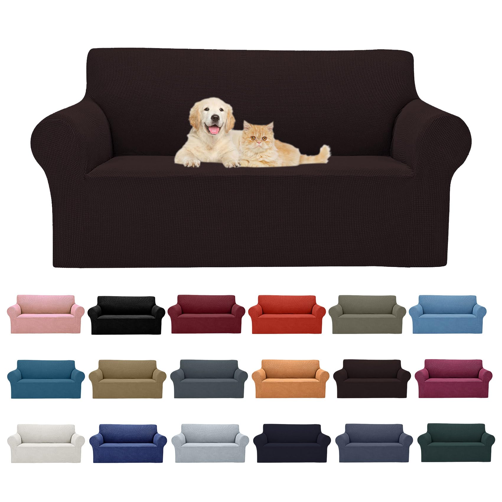 Cupuamon 2026 New Stretch Loveseat Sofa Slipcovers Couch Cover for 2 Cushion Furniture Protector Sofa Covers with Elastic Bottom Jacquard Fabric Small Checks for Pets, Kids - Chocolate