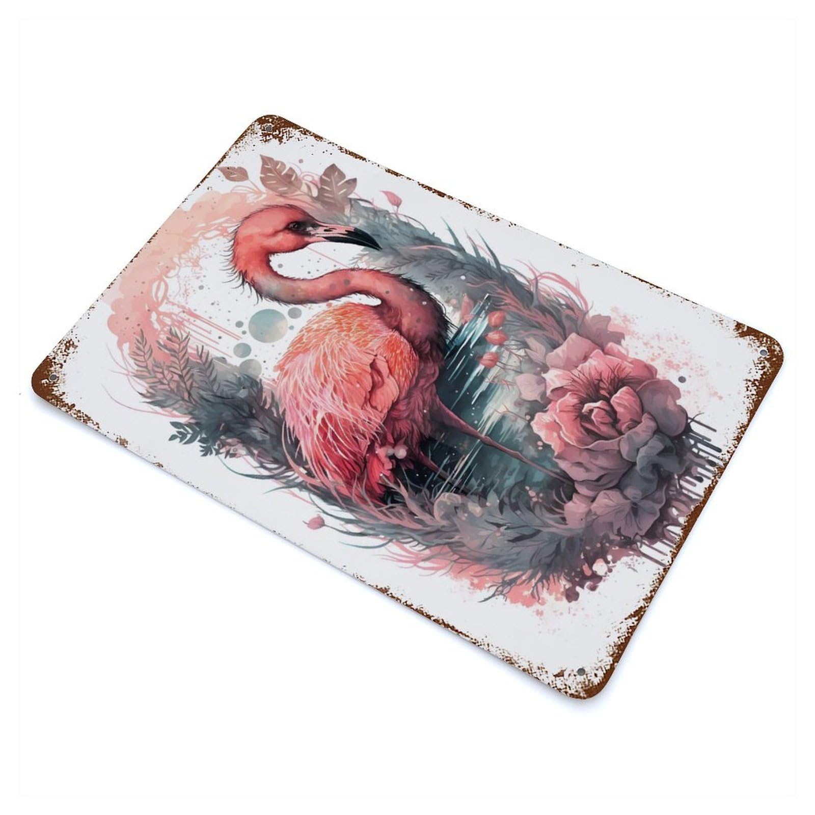 Vintage Rust Metal Sign with Flamingo Sorcery Design 11.8"x7.9", for Garage, Bar And Workshop Decor, Retro Wall Decor