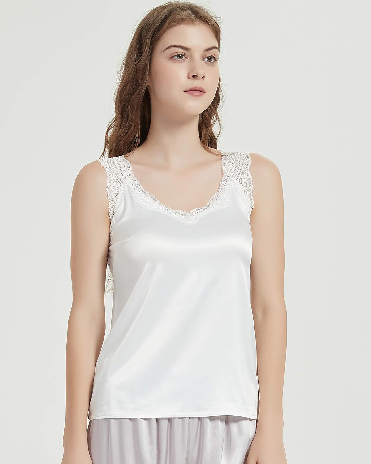 Wantschun Womens Satin Silk Camisole Lace Straps Tank Top Cami V