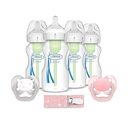 Miniatura 1 de Dr Browns Natural Flow - Biberón anticólicos Options de cuello ancho 9 oz91fl oz pezón de nivel 1 paquete de 4 chupete simétrico Advantage con flujo