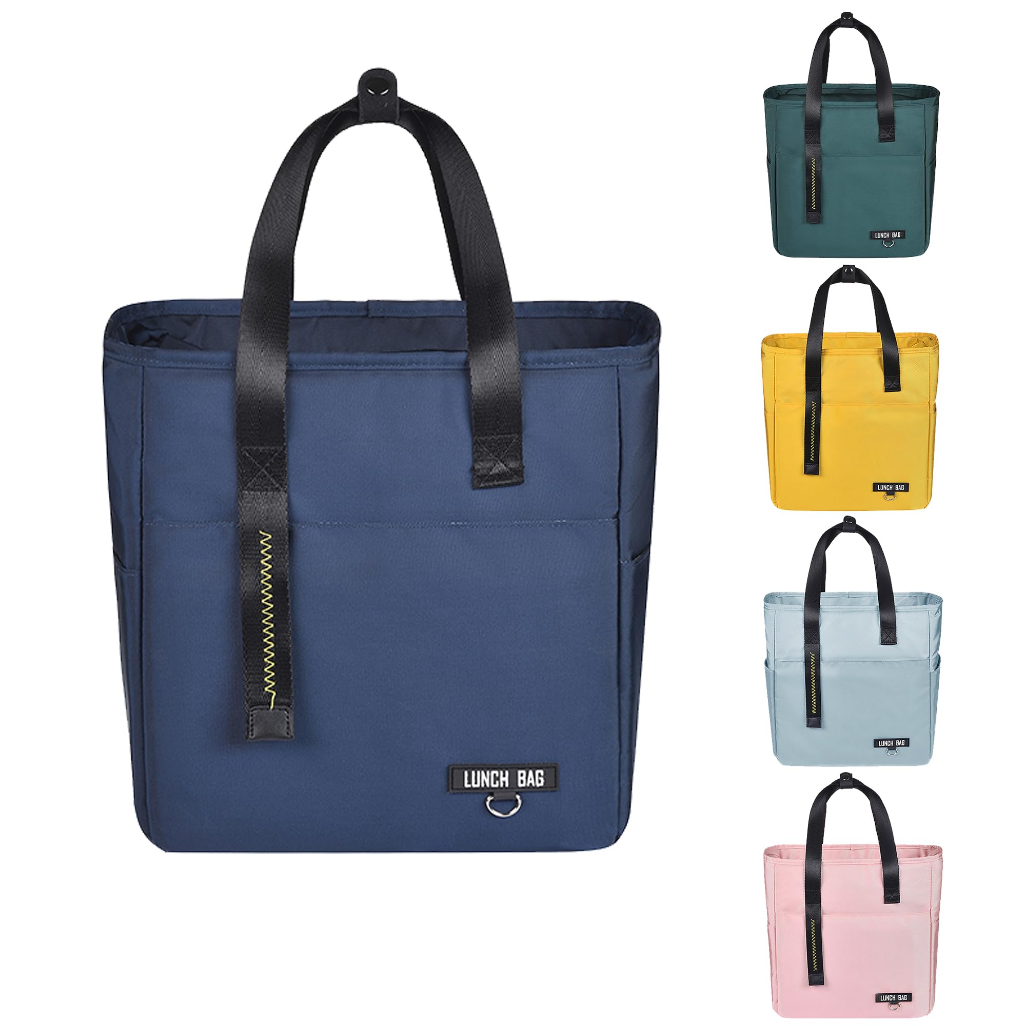 INNKGLE Insulated Lunch Bag -Navy Blue- Large Size Leakproof PEVA Liner, Triple-Layer Thermal Insulation, Large Opening, Front & Side Pockets - for Adults & Kids, Cool Bag for Office, School, Outdoors