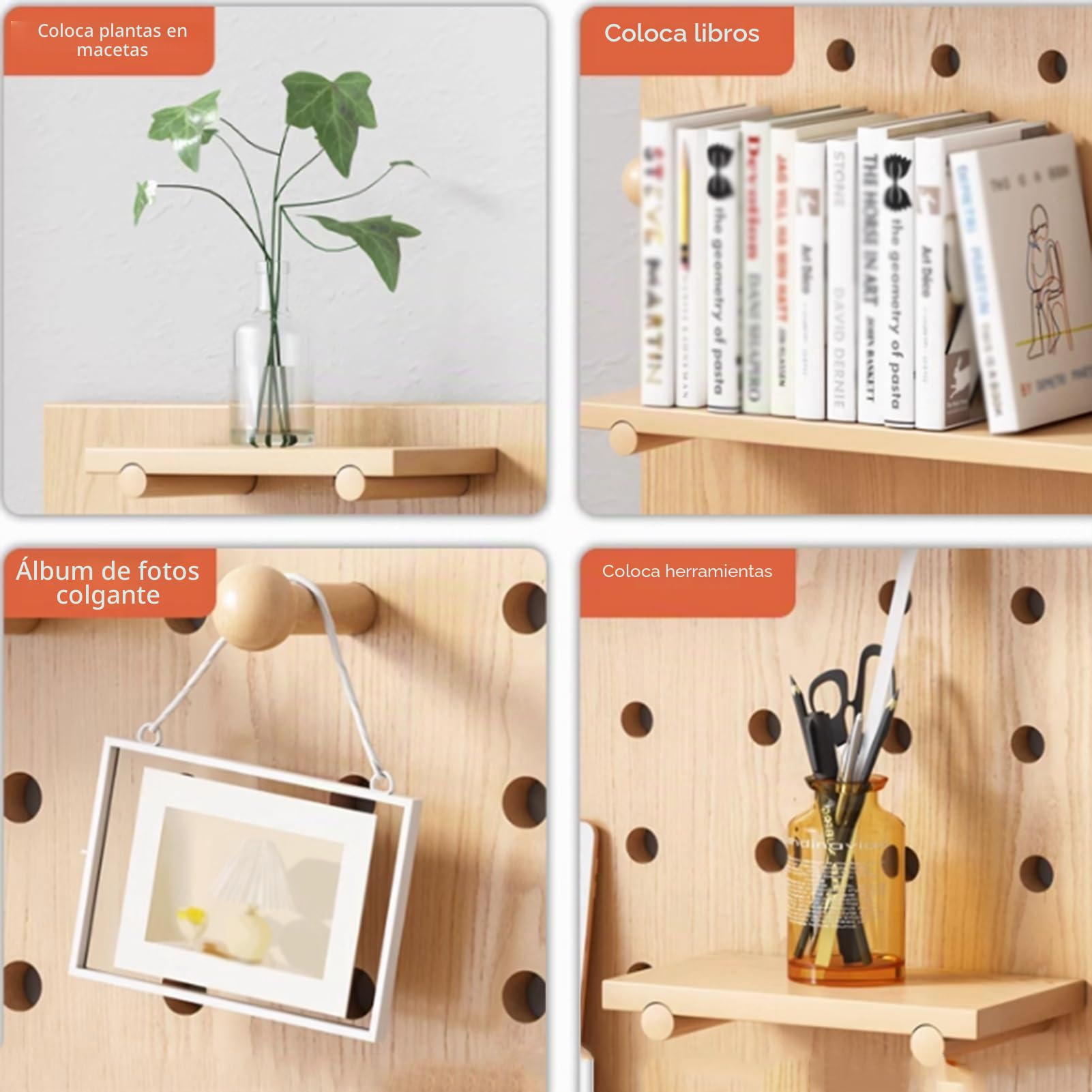Genérico Tablero de Madera Perforado, Kit Organizador de Pared Combinado, tableros Perforados para exhibir Adornos, Panel de Herramientas con Clavijas de Pared para Oficina en casa, fácil de ensambla