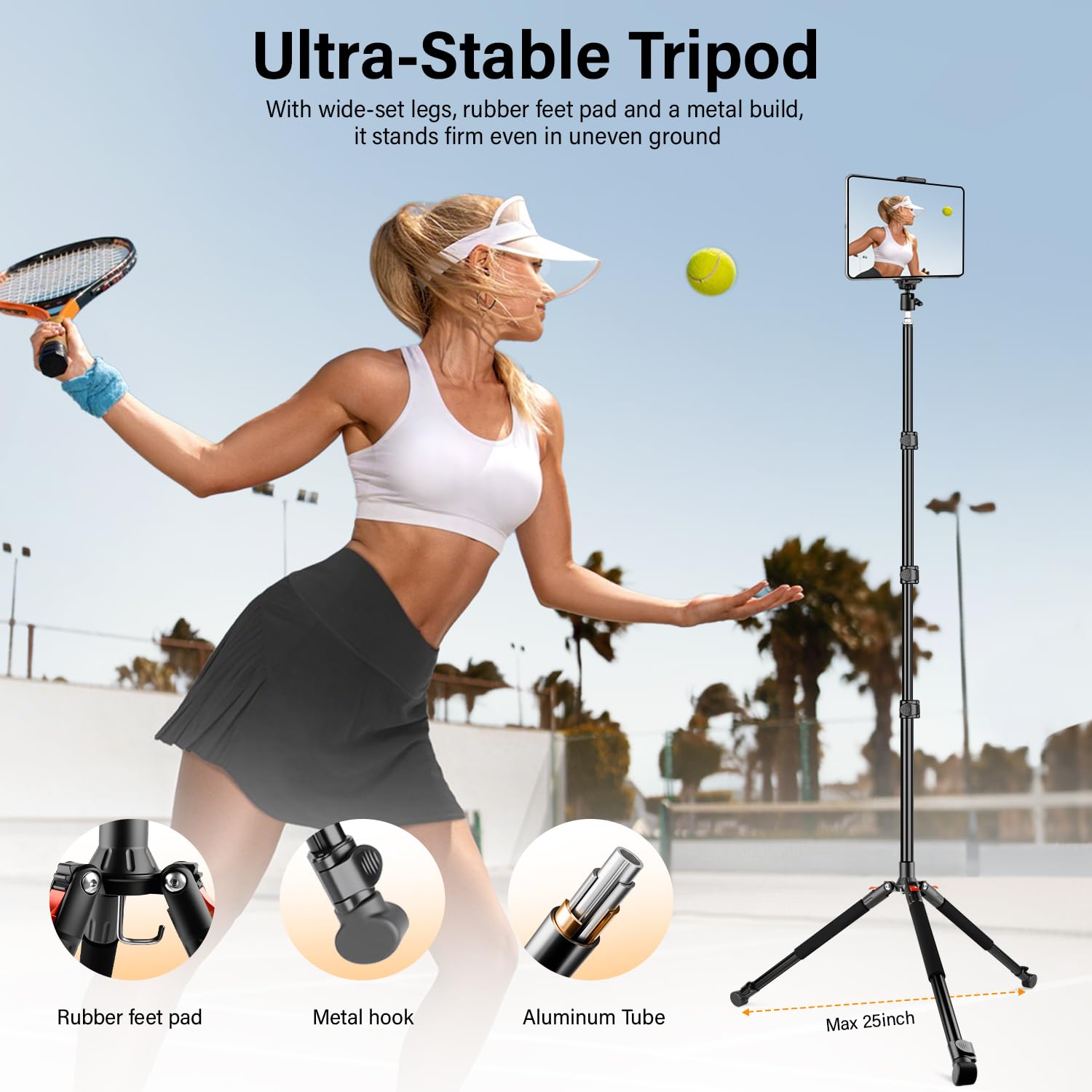 Nineigh 200CM Support de Trepied pour Tablette, Support pour Tablette Réglable en Hauteur Rotation à 360°, Pliable Trépied pour Smartphone, iPad Pro 9.7"/10.5" /11", Mini, Air, DSLR, Nikon Caméra