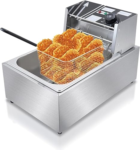 Freidora comercial con canasta, 11.4 cuartos de galón desmontable de gran capacidad de acero inoxidable para encimera de aceite eléctrico tanque