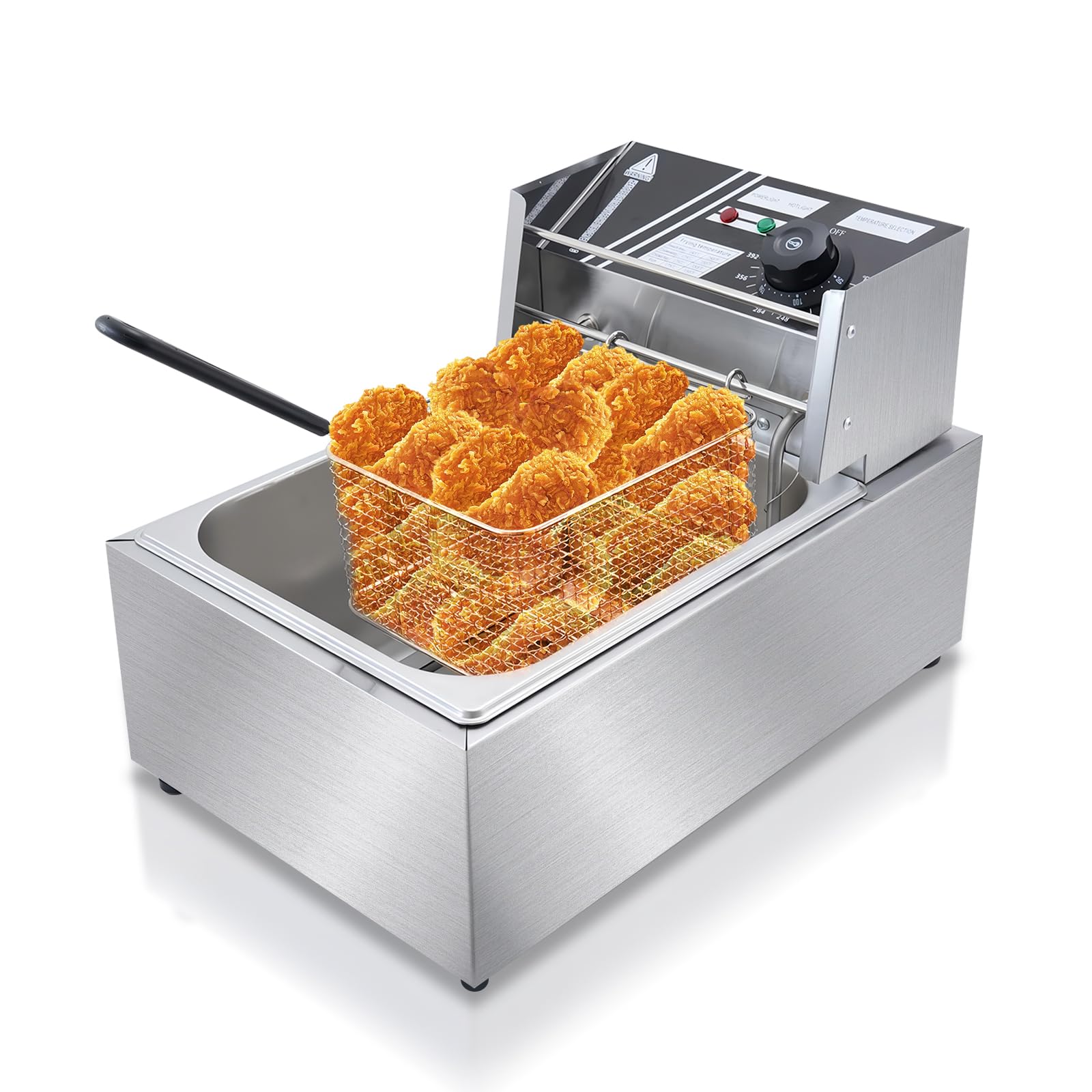 Jwevvie Commercial Deep Fryer with Basket, 11.4 QT Detachable Large Capacity Stainless Steel Countertop Electric Oil Fryer single tank with