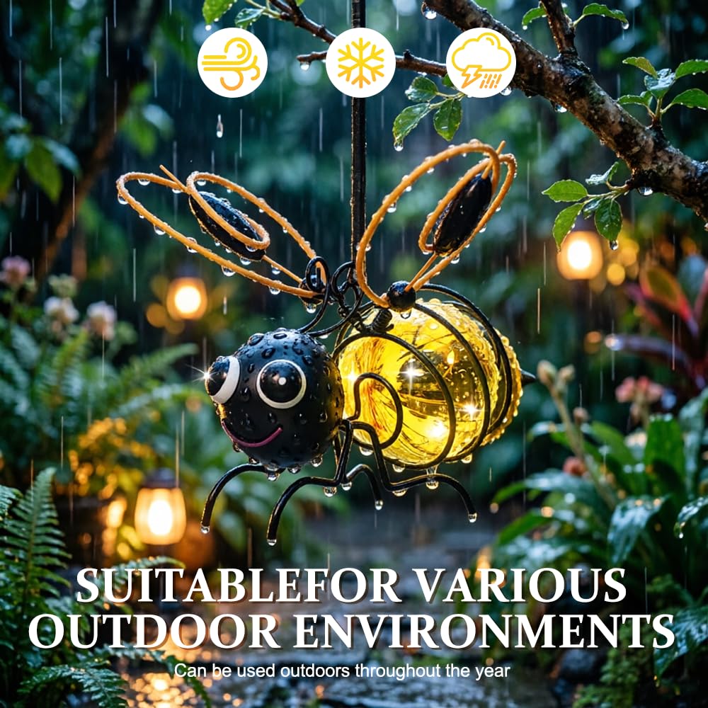2 Pièces Lampe Abeilles Solaire,Lampes Solaires à Suspendre en Forme d'Abeille pour Jardin,Lumière Solaire D'abeille avec Clipser et Ressorts,Étanche,Suspendu,Jardin,Cour,Terrasse - 4