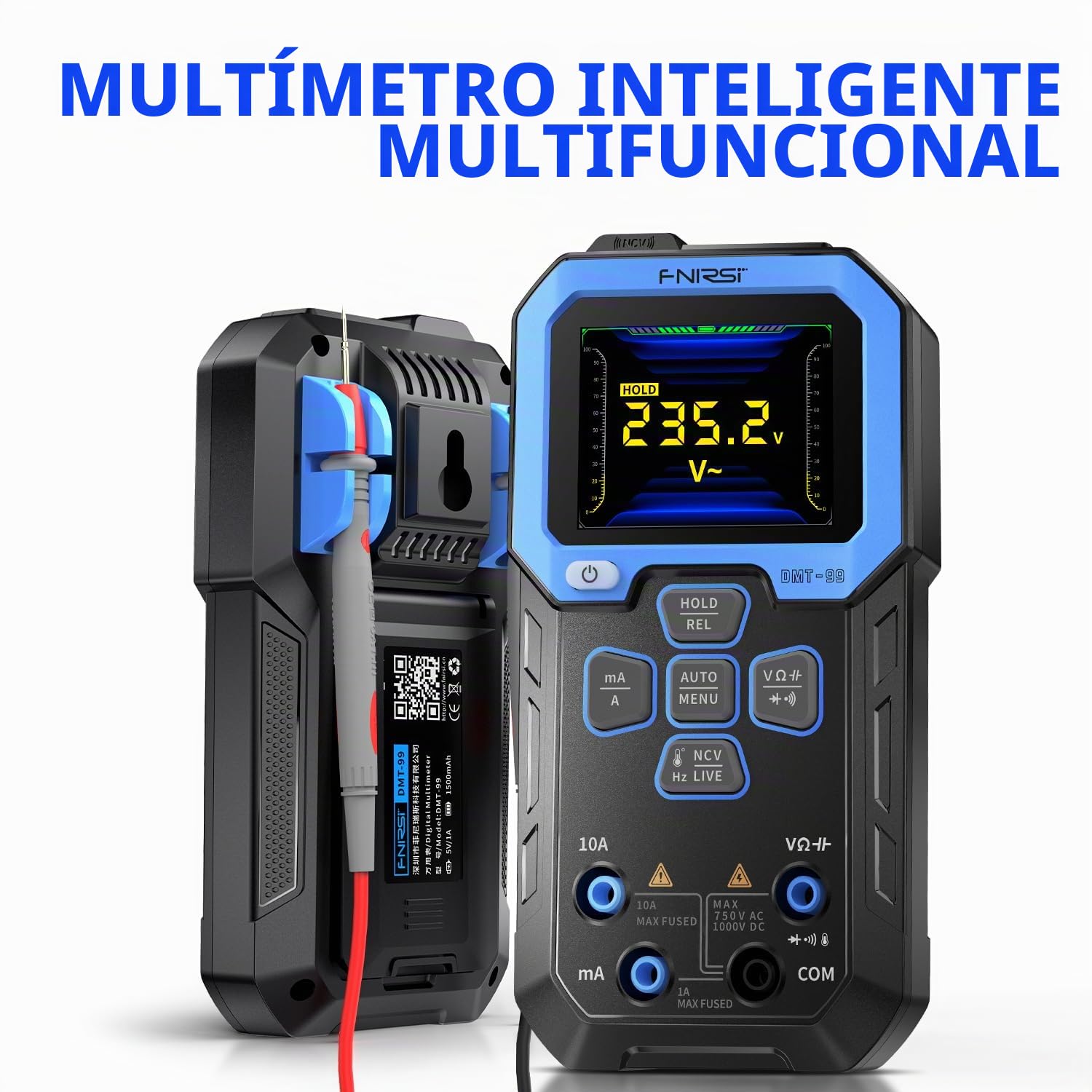 Fnirsi DMT-99 Multímetro digital portátil 10000 cuentas Voltaje Corriente Resistencia Capacitancia Frecuencia Temperatura NCV Tester (Fnirsi DMT-99)