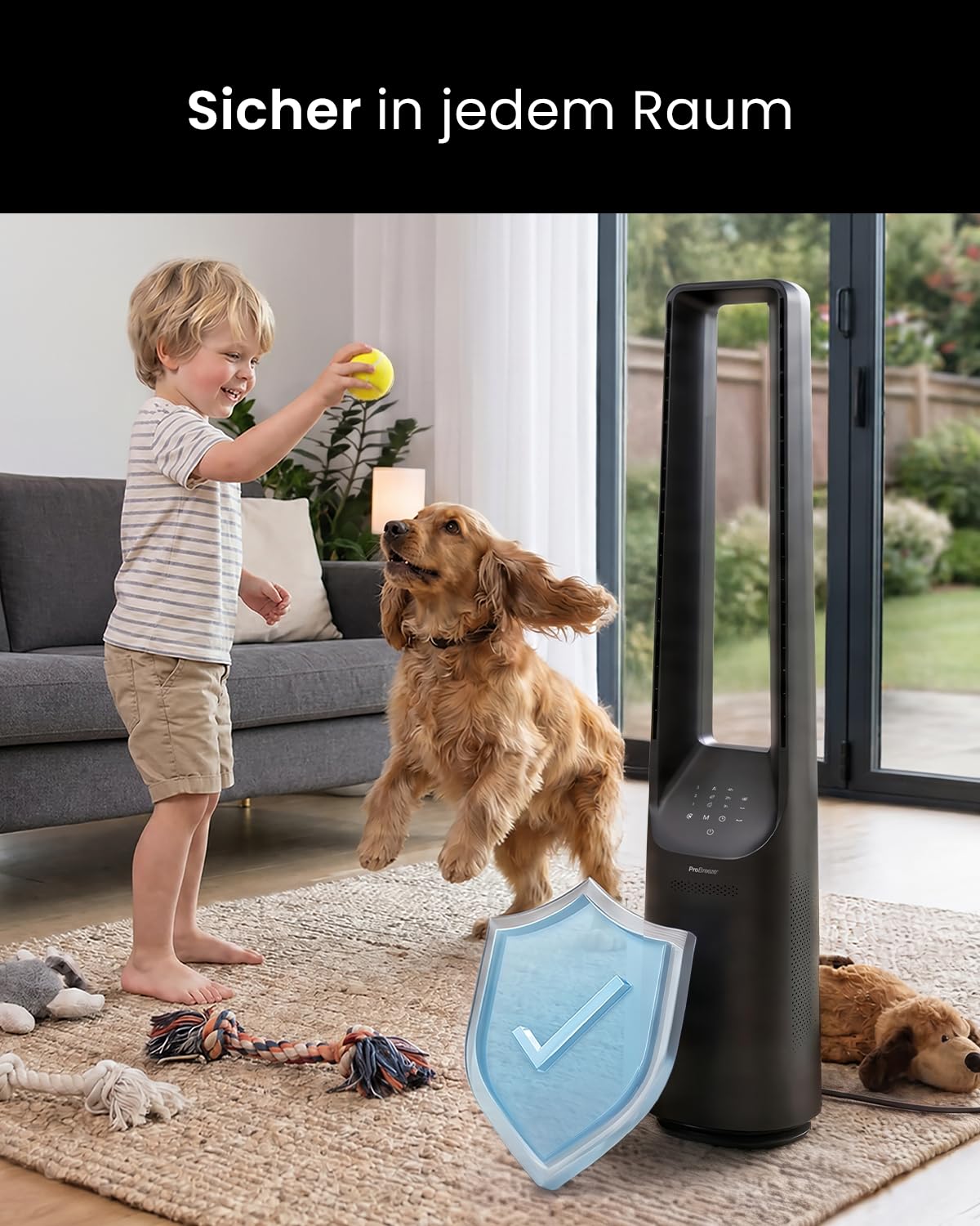 Pro Breeze 101cm rotorloser Ventilator - Smart Home Ventilator mit WLAN, Fernbedienung, LED Display, 6 Geschwindigkeiten - Turmventilator sehr leise, 5 Betriebsmodi, Auto 60° Oszillation, 7h Timer