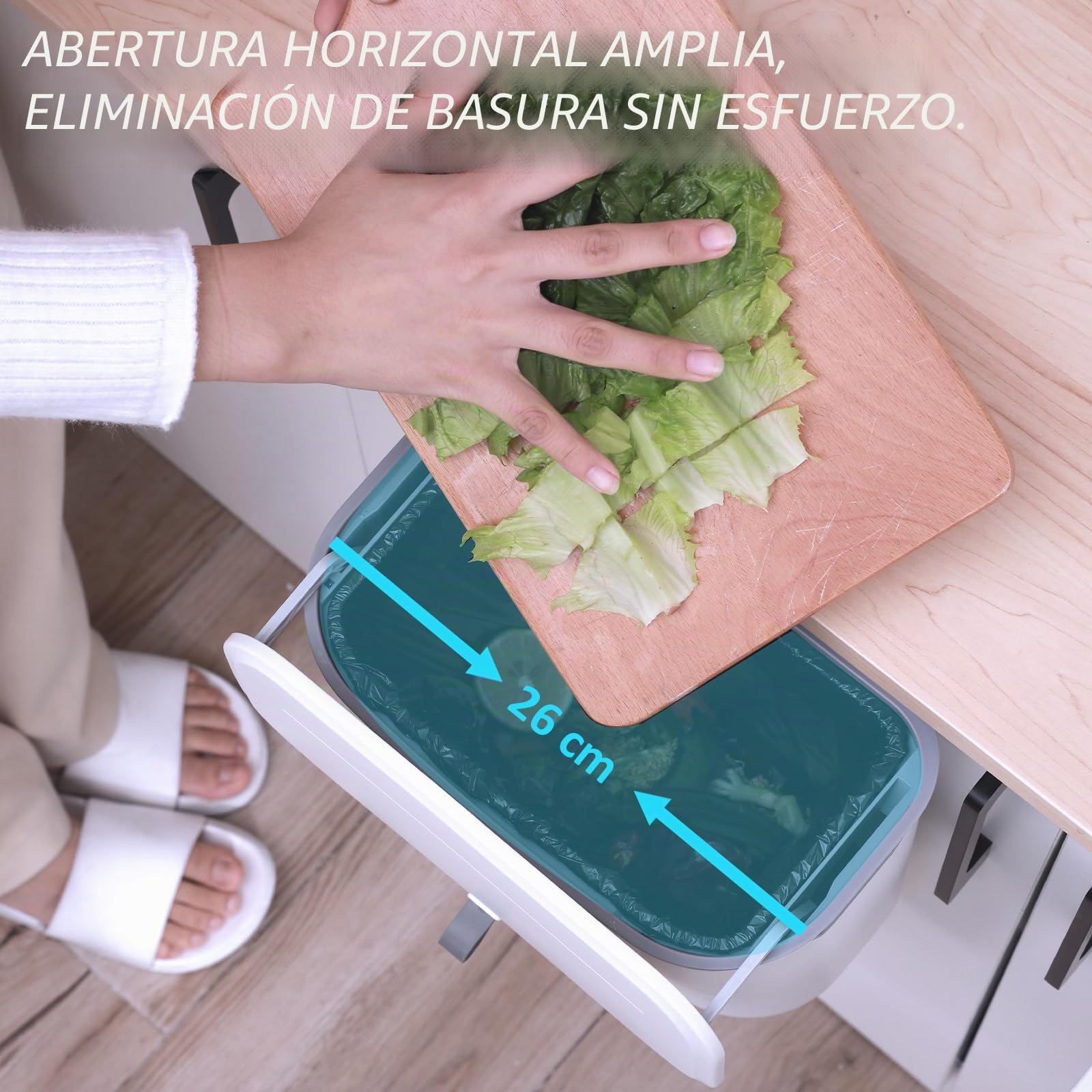 ELPHECO Cubo de basura colgante de 9,5 litros con tapa, para puerta de armario de cocina, debajo del fregadero, cubo de basura de plástico, contenedor de compostaje montado en la pared abierto,