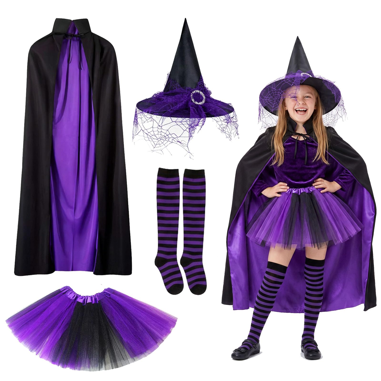 Gibocot 4PCS Girls Witch Costume Kids Age 9–12 2026 Halloween Fancy Dress