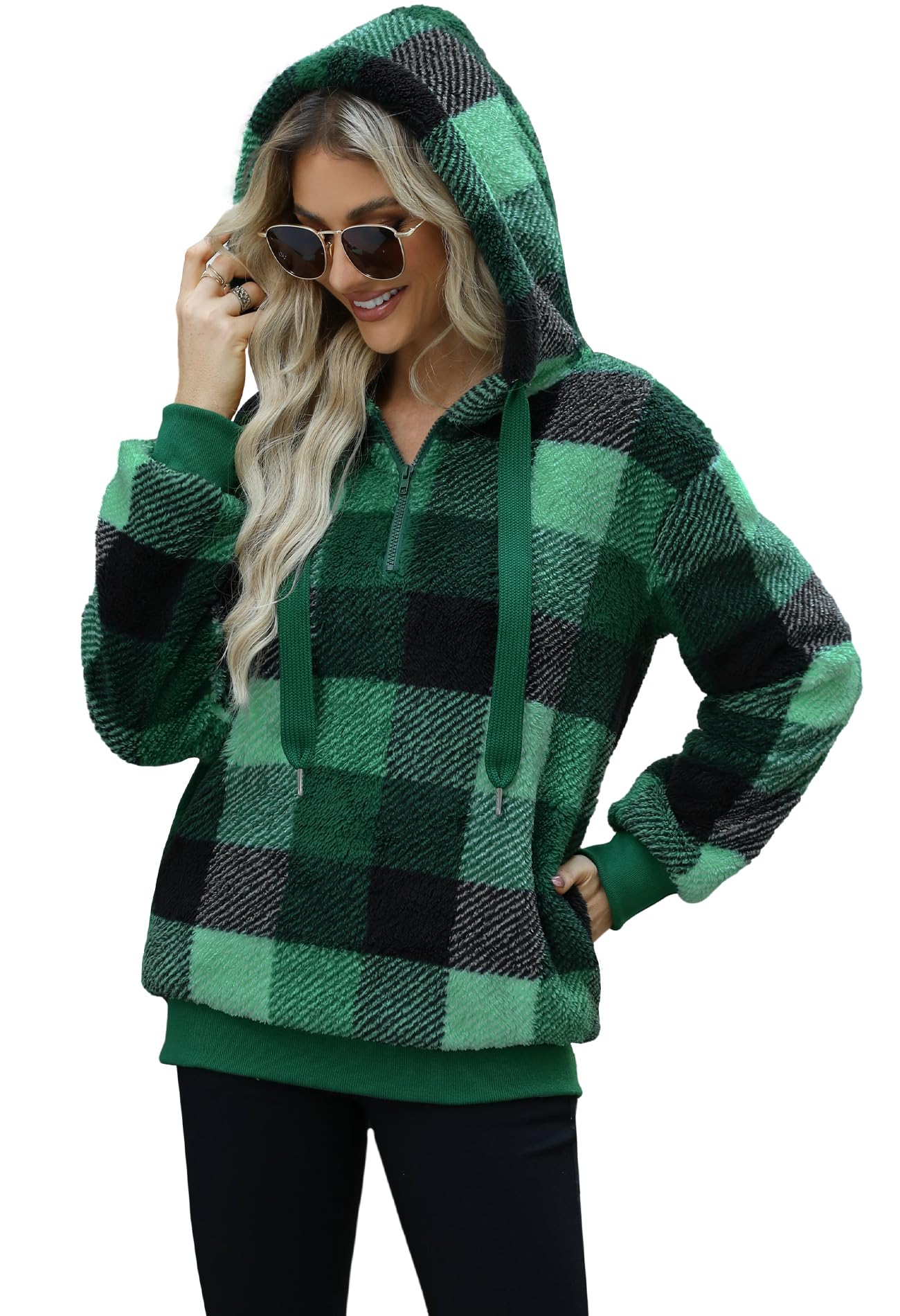Yanekop Chaqueta de sherpa para mujer, de forro polar mullido, con cremallera, con cremallera de un cuarto, sudadera de gran tamaño, abrigo de invierno