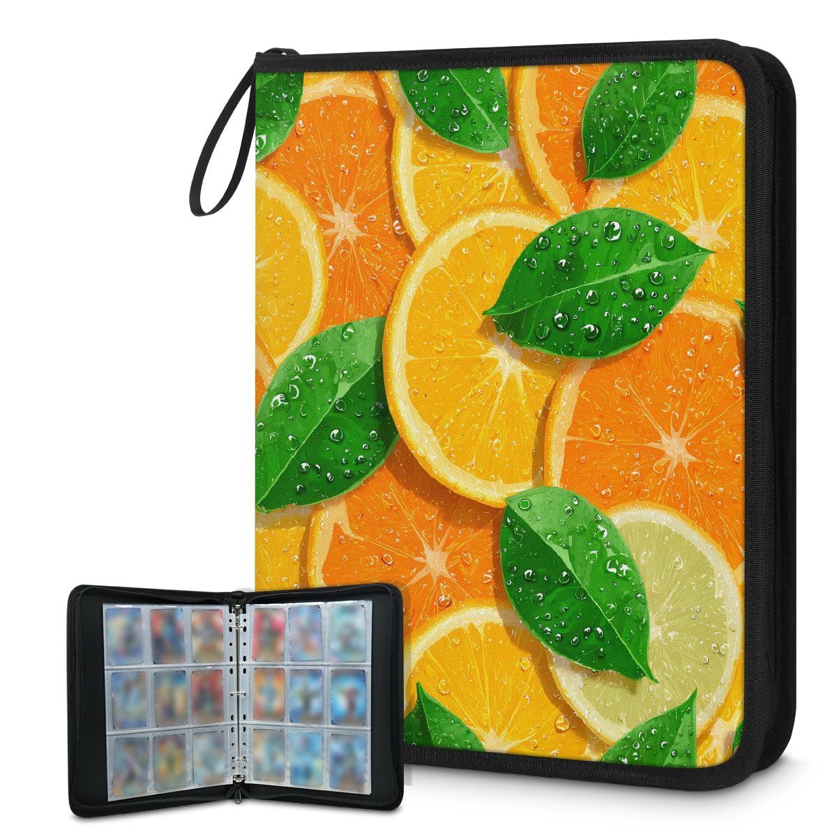 Mexpekil Raccoglitore di carte verde limone con 9 tasche con 50 pagine a caricamento laterale, cartellina per 900 carte con cerniera, impermeabile, porta carte