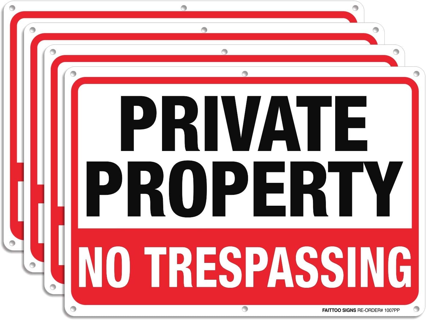 Private Property No Trespassing Metal Sign (4 Pack), 10 x 7 Inches Rust Free .040 Aluminum Sign – Reflective – Weatherproof – Easy to Mount – Indoor or Outdoor Use Private Property No Trespassing Metal Sign (4 Pack), 10 x 7 Inches Rust Free .040 Aluminum Sign – Reflective – Weatherproof – Easy to Mount – Indoor or Outdoor Use