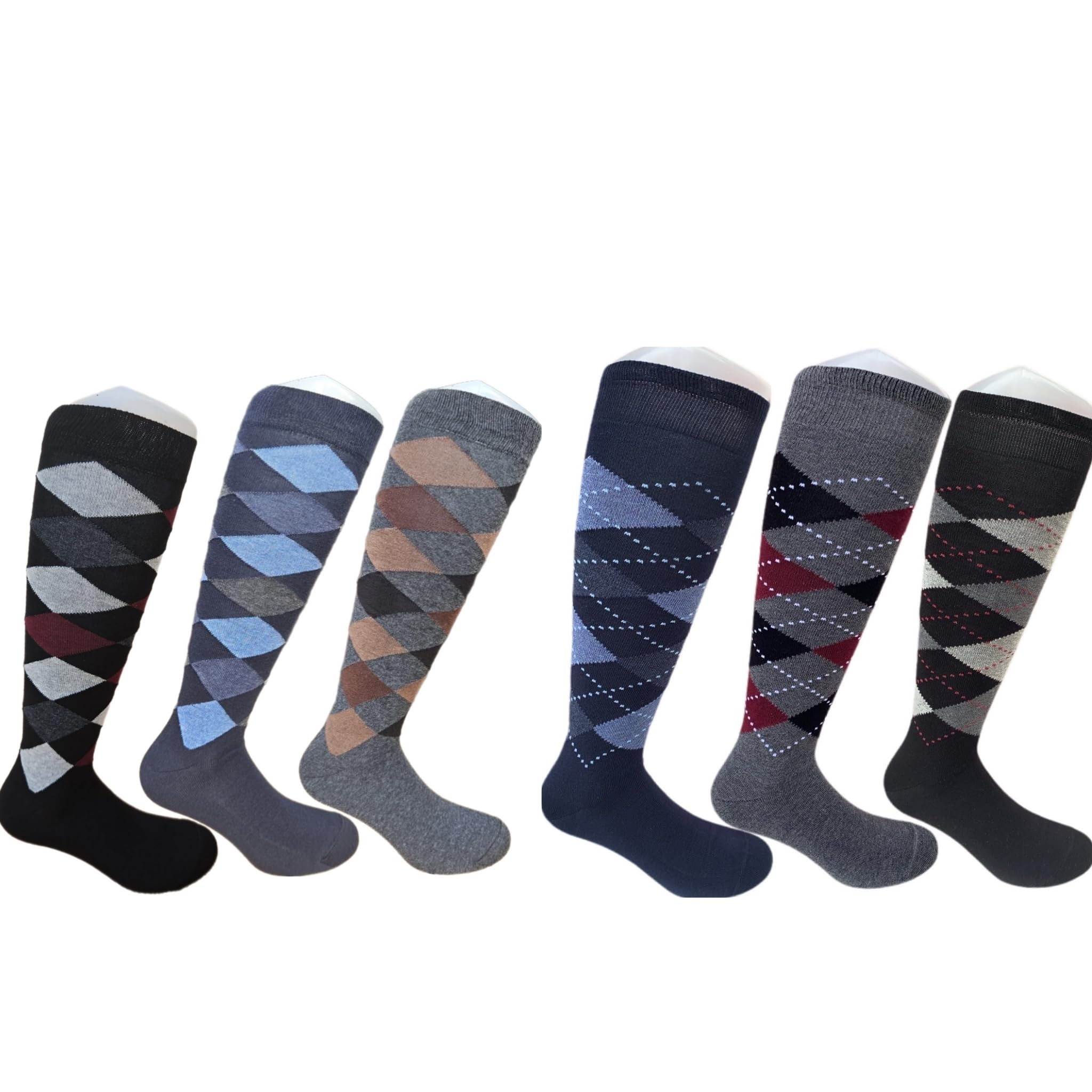 Infinity 12 pares de calcetines largos para hombre con lunares de fantasía de algodón cálido 100% suave de calidad elástica, 6Rombos A 6Rombos B, 41-46