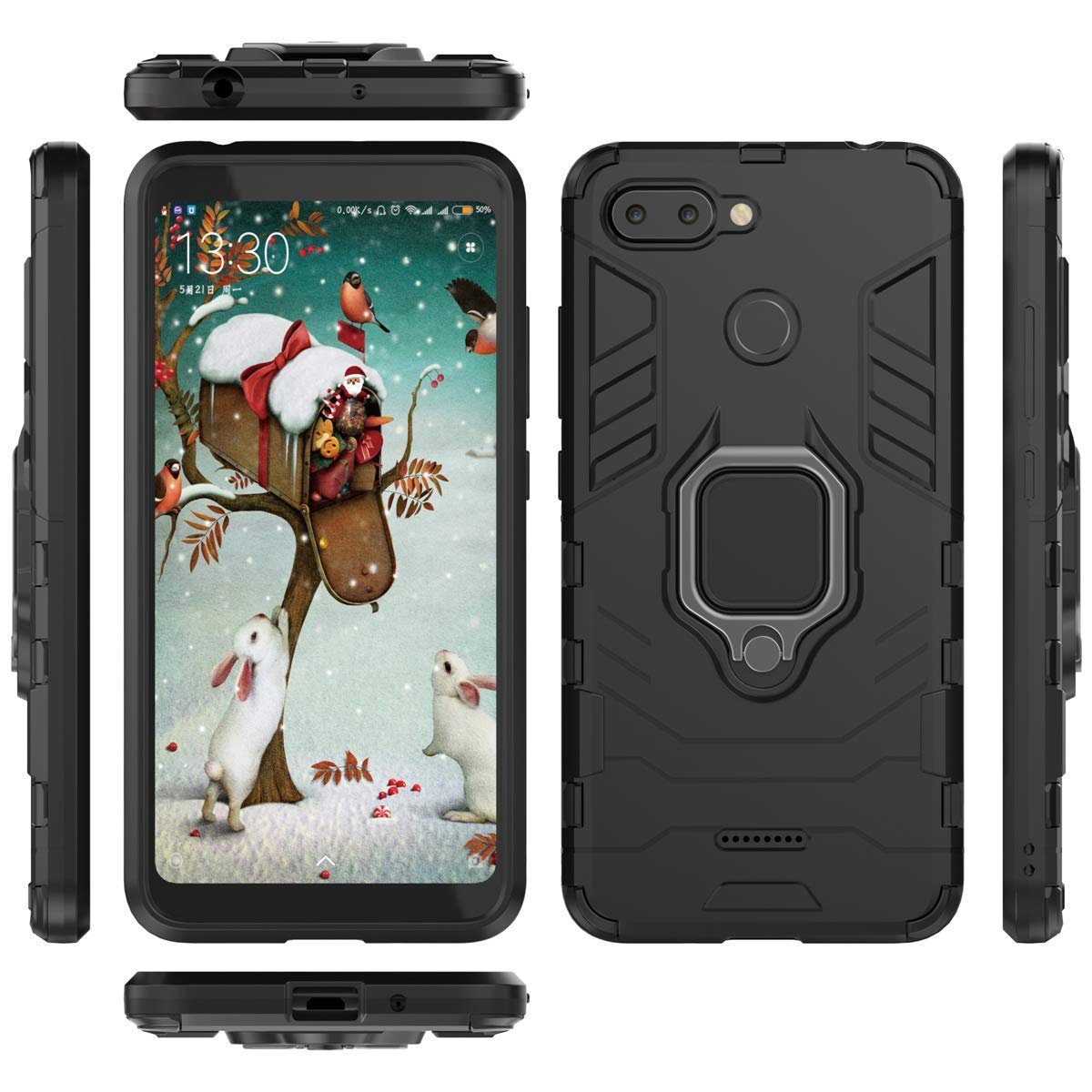 Custodia LuluMain Per Motorola Moto G7 Power – Paraurti Con Anello Rotante E Cavalletto – Compatibile Con Supporto Magnetico Per Auto – Colore Rosso - 2