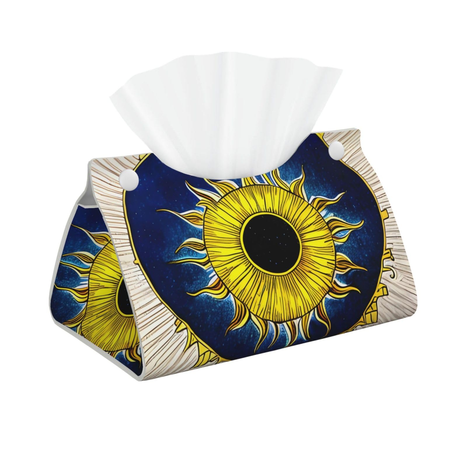Cartoon heart sun Long Leather Tissue Box Cover-Waterproof PU Leather Tissue Holder for Bathroom, Decorative Rectangular Tissue Case