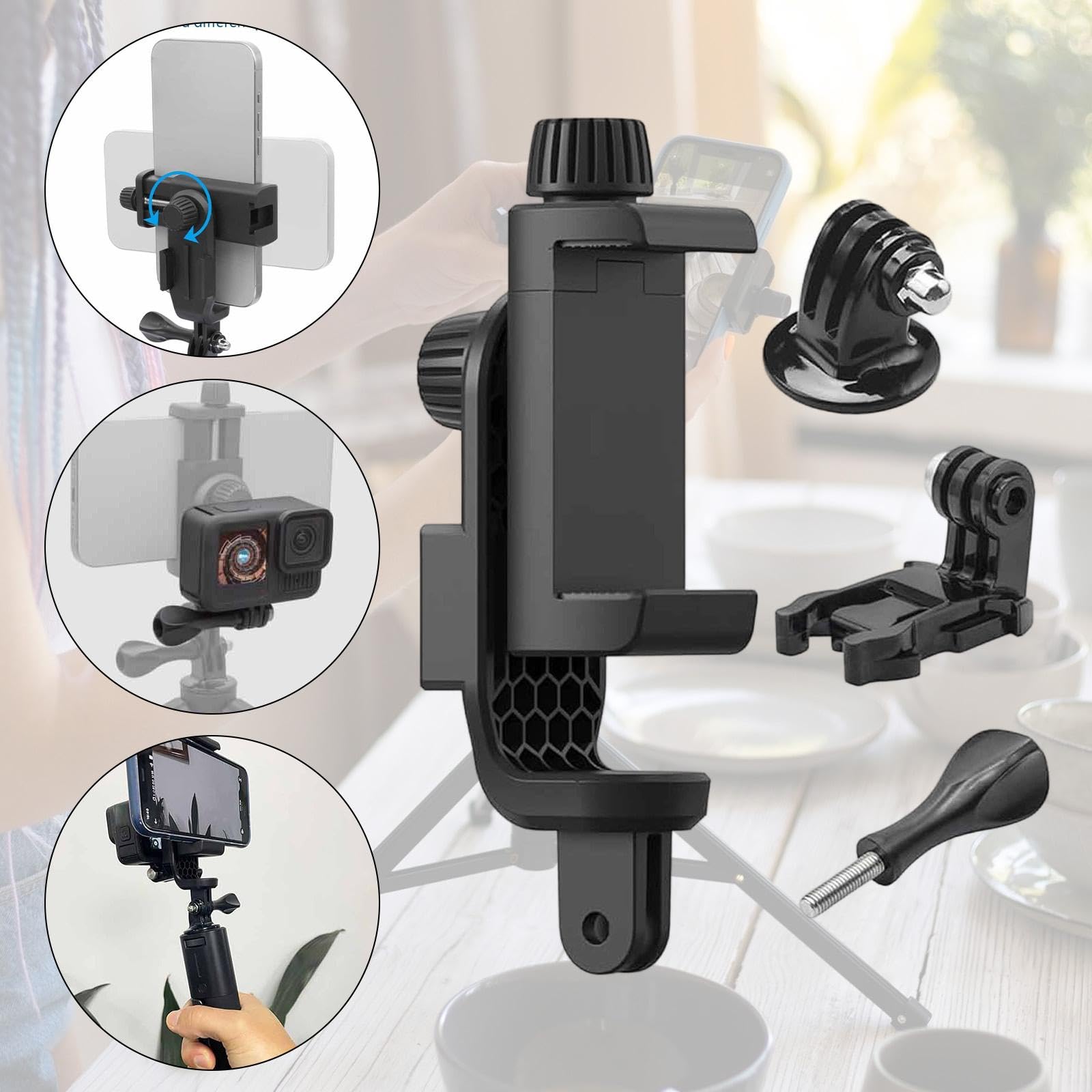 Soporte para Teléfono Multifuncional con Clamp para Cámara Adaptador Universal para Trípode Base Montaje y Zapata Fría Fabricado en Nylon Resistente