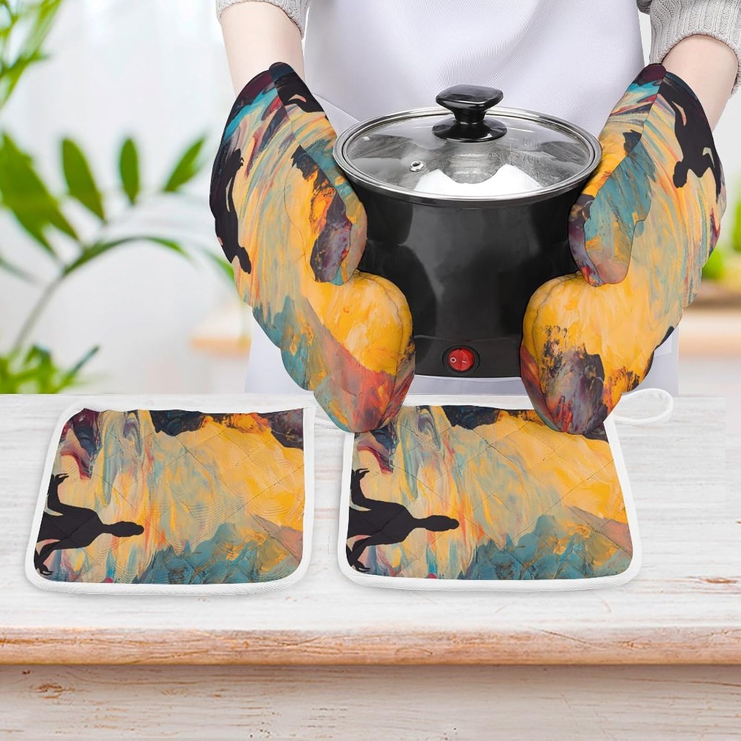 Meditation in Psychedelic River Oven Mitts and Pot Holders 4Pcs Set Heat Resistant Cooking Mitts Hot Pads