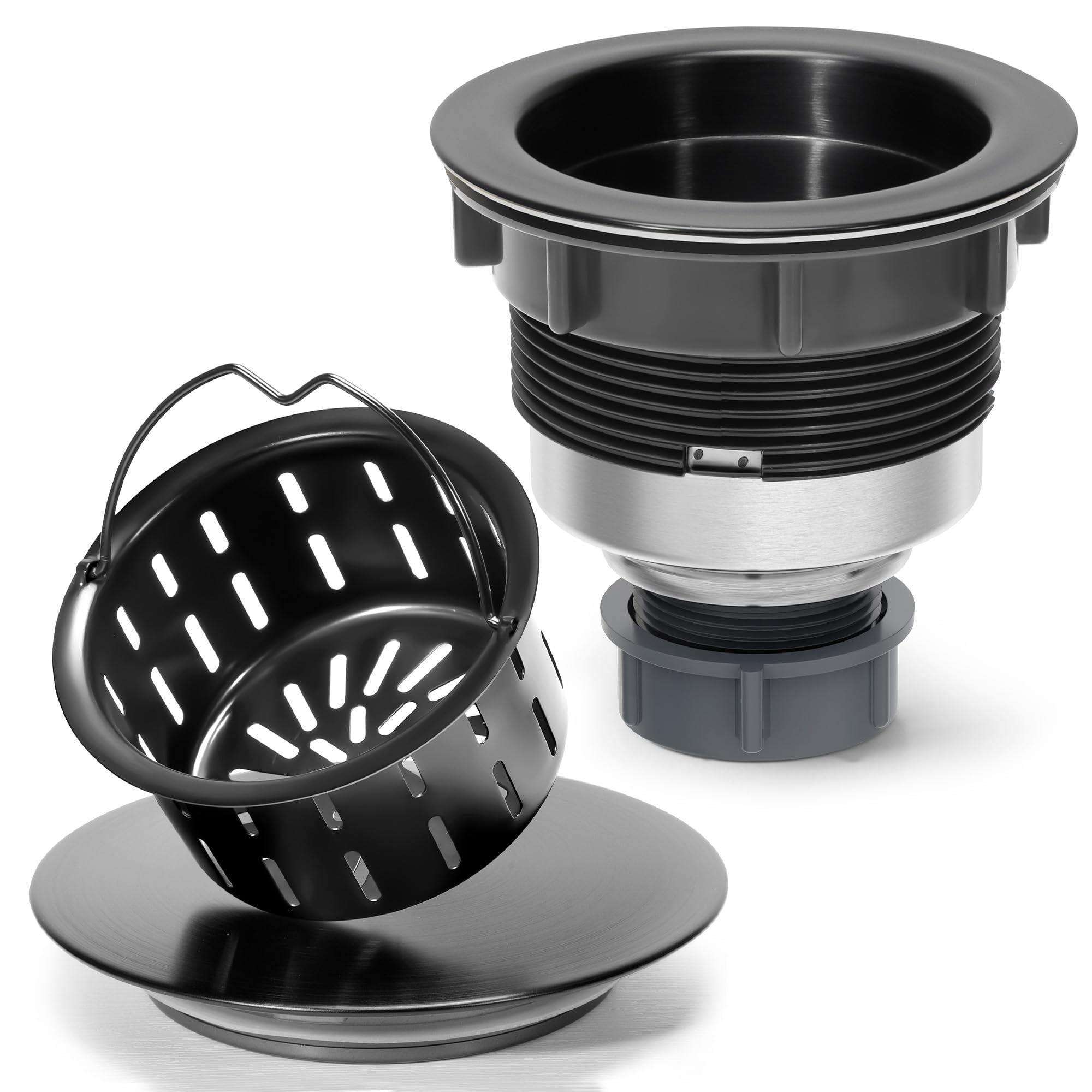 BOTEMY Conjunto de drenaje para fregadero de cocina con colador profundo extraíble, kit de drenaje antiobstrucción, acero inoxidable y ABS, colador de elevación fácil de limpiar, se adapta a