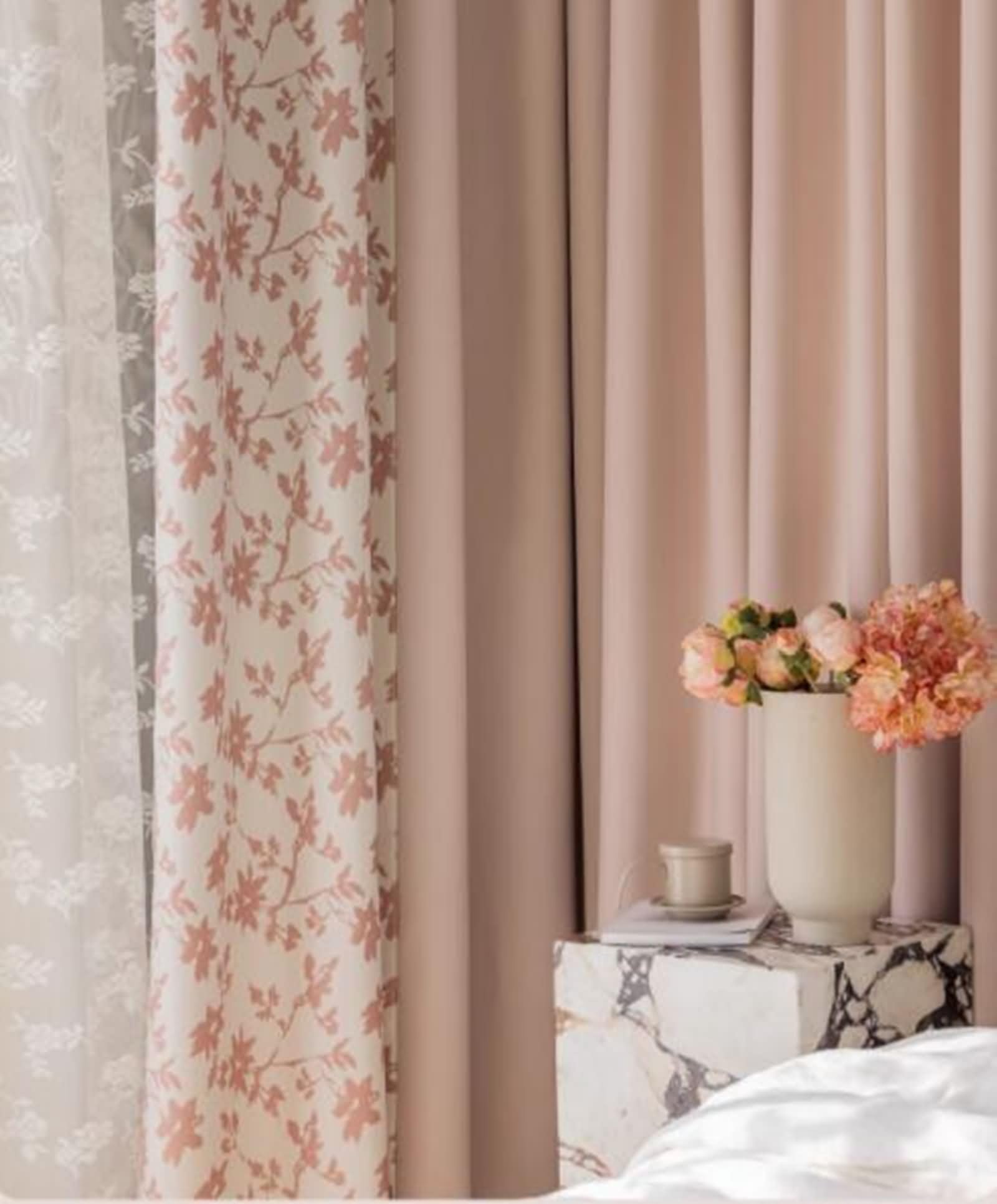 Homxi Blackout Curtains 2 Pack,2 x 52W x 72H,Drapes Blackout Thermal Pink Splicing Flower Pattern Curtain Drapes Grommets