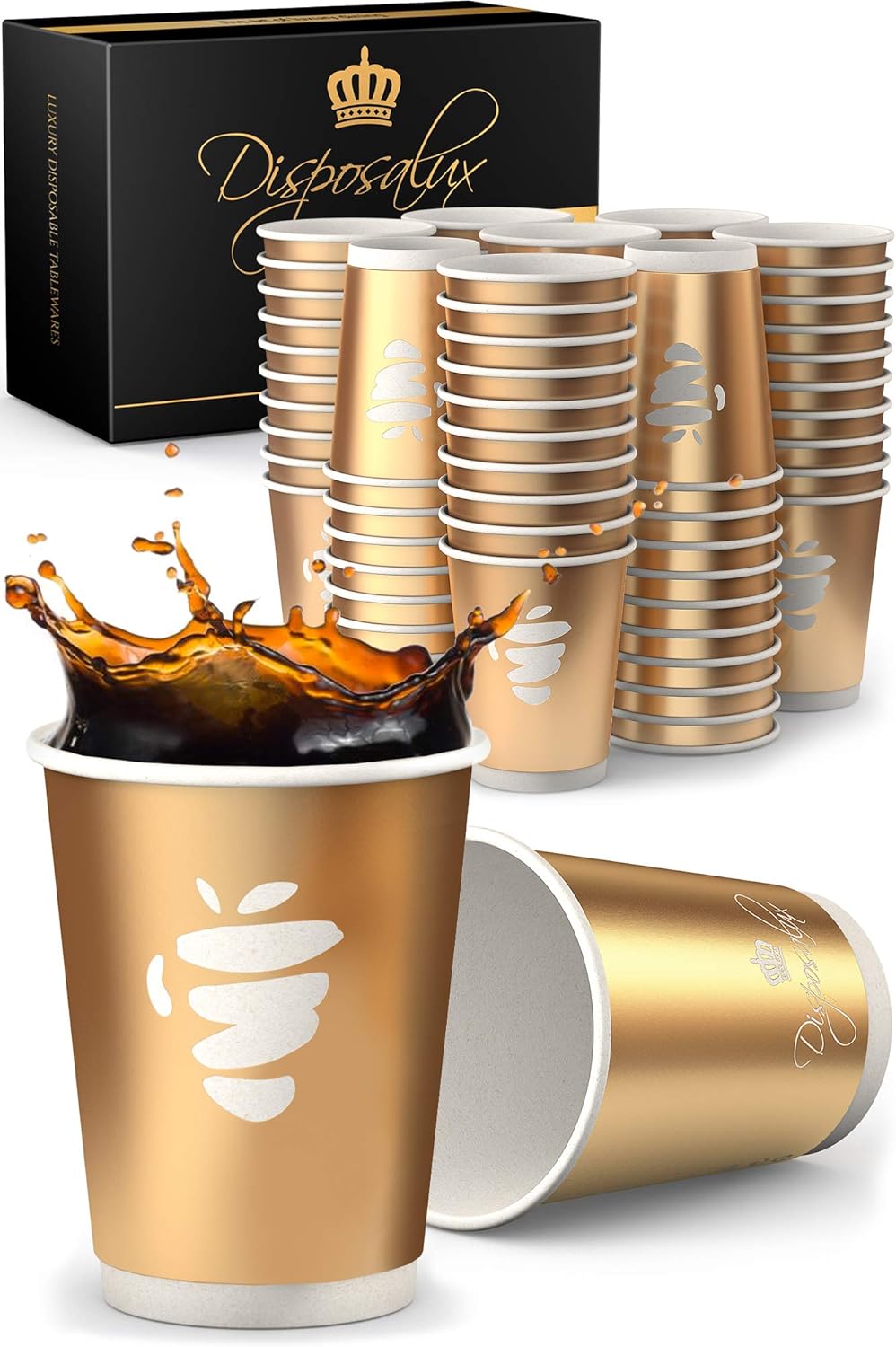 Onе-Dау Sаlе: Uр tо 60% оƒƒ Disposalux Luxury Paper Cups 12 oz, Black or Gold  Disposable Coffee Cups for Hot or Cold Drinks 