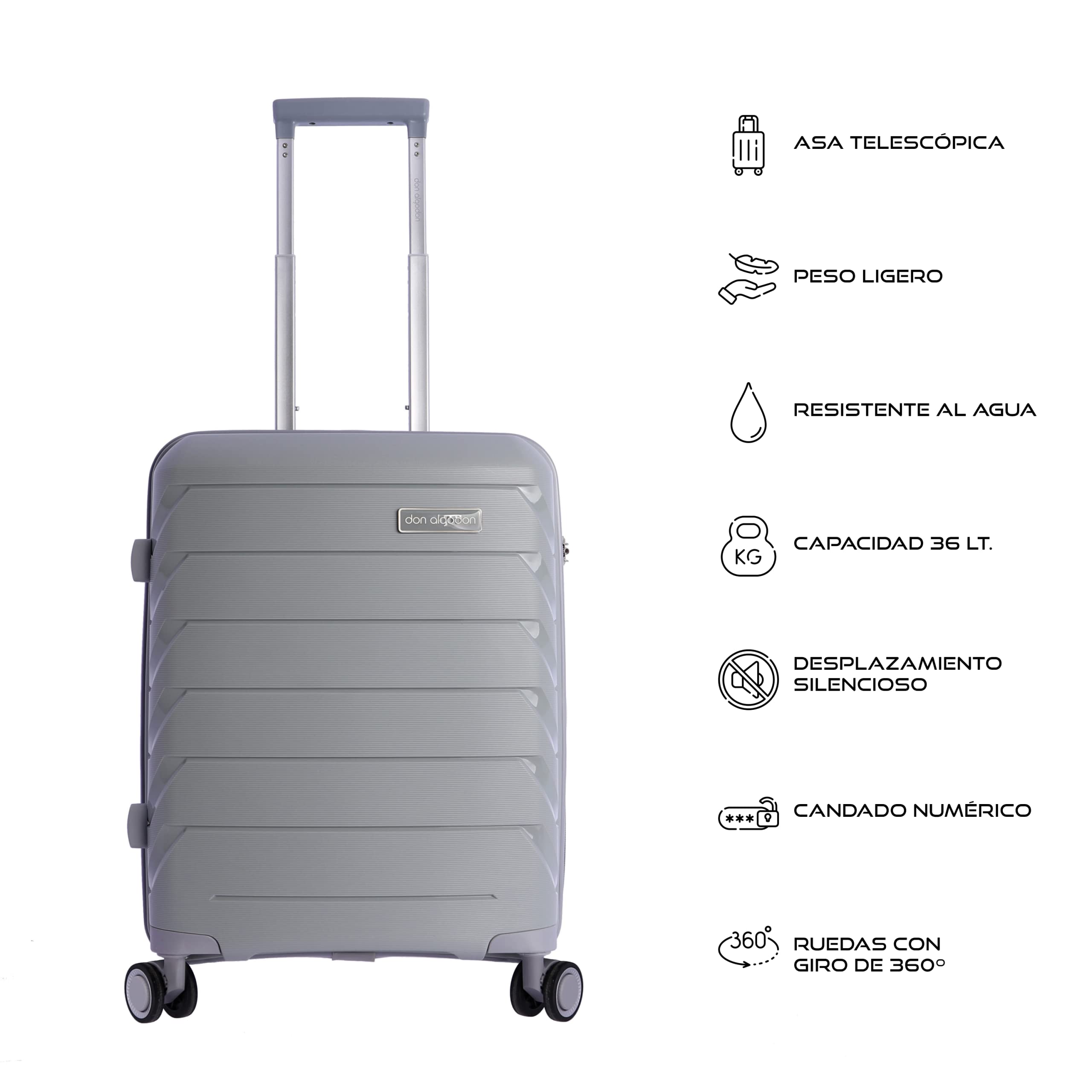 Don Algodon - Maletas de Viaje Cabina - Maleta Cabina 55x40x20 - Maleta de Viaje - Maleta de Cabina Resistente - Trolley Equipaje para Avion Resistente con 4 Ruedas de 360º y candado
