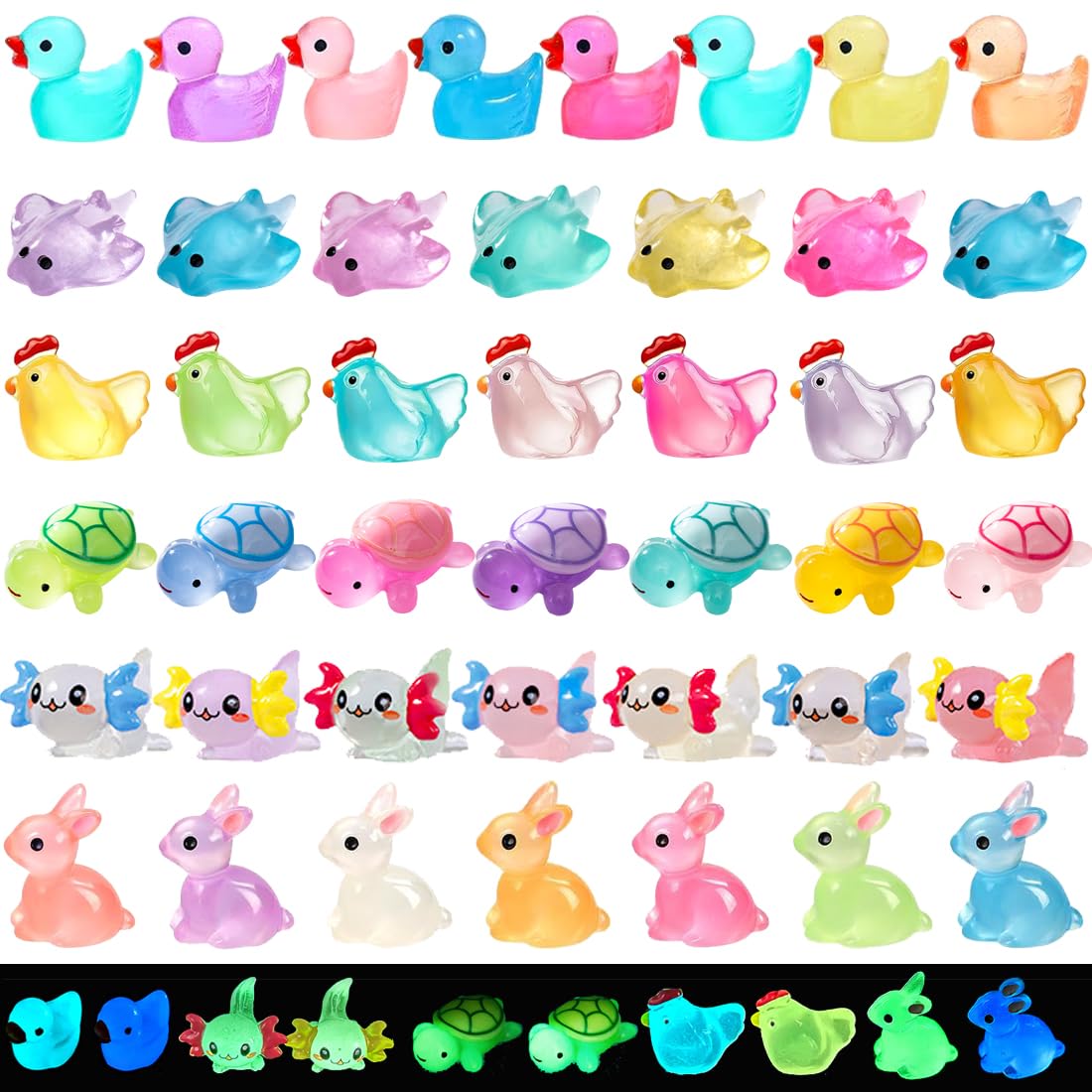 Garedeko Mini Resin Animals 50 Pack Luminous Tiny Plastic Figures, Blue