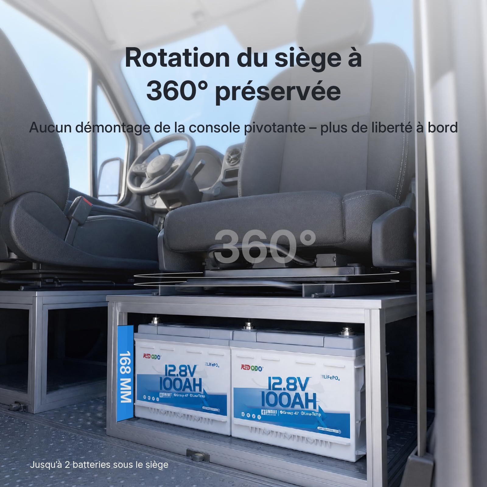 Redodo 12V 100Ah Group47 Batterie LiFePO4 avec Bluetooth 1280Wh BMS 100A | Batterie Lithium avec Basse Température Hauteur 168mm Installable Sous Siège de Camping-car IP65 Convient Aussi Pour Bateau