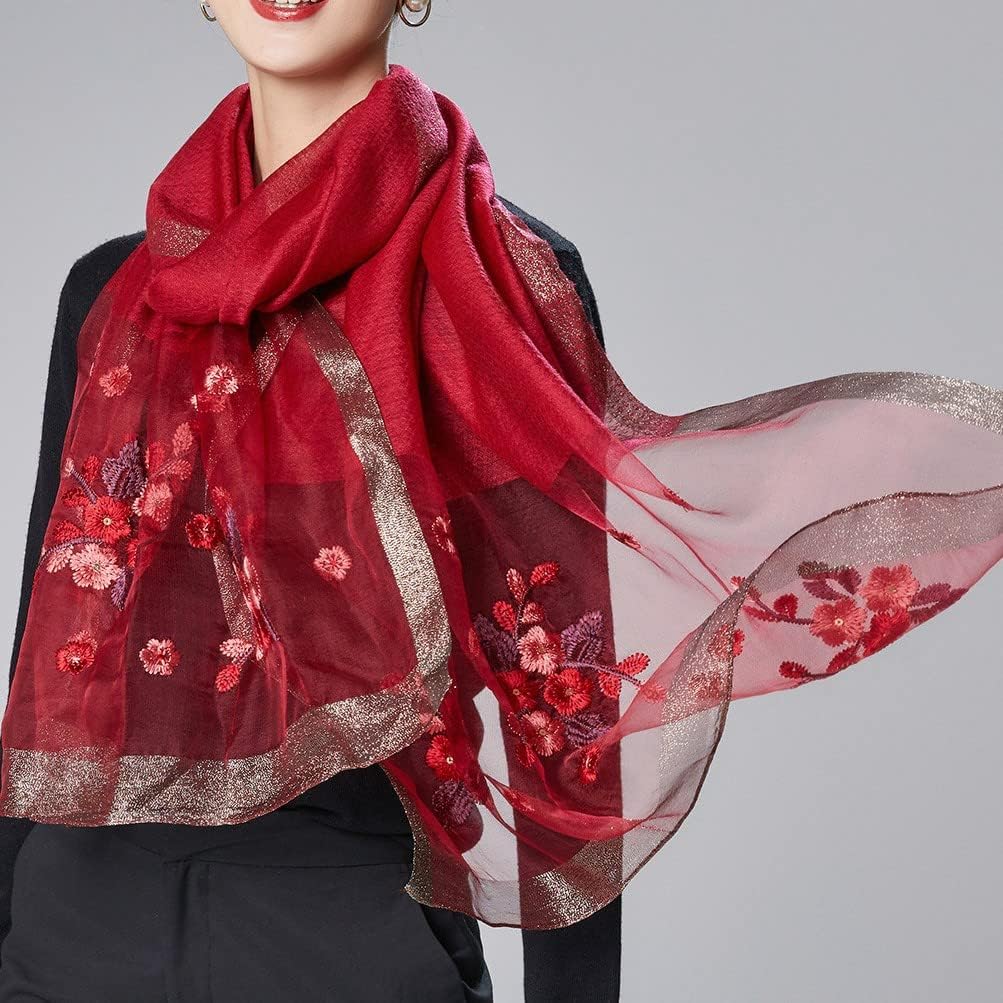 WINCESS.YU Silk Scarf for Women Lightweight Shawls and Wraps for Weddings Fashion Pashmina Shawl Embroidered Scarves - Image 2