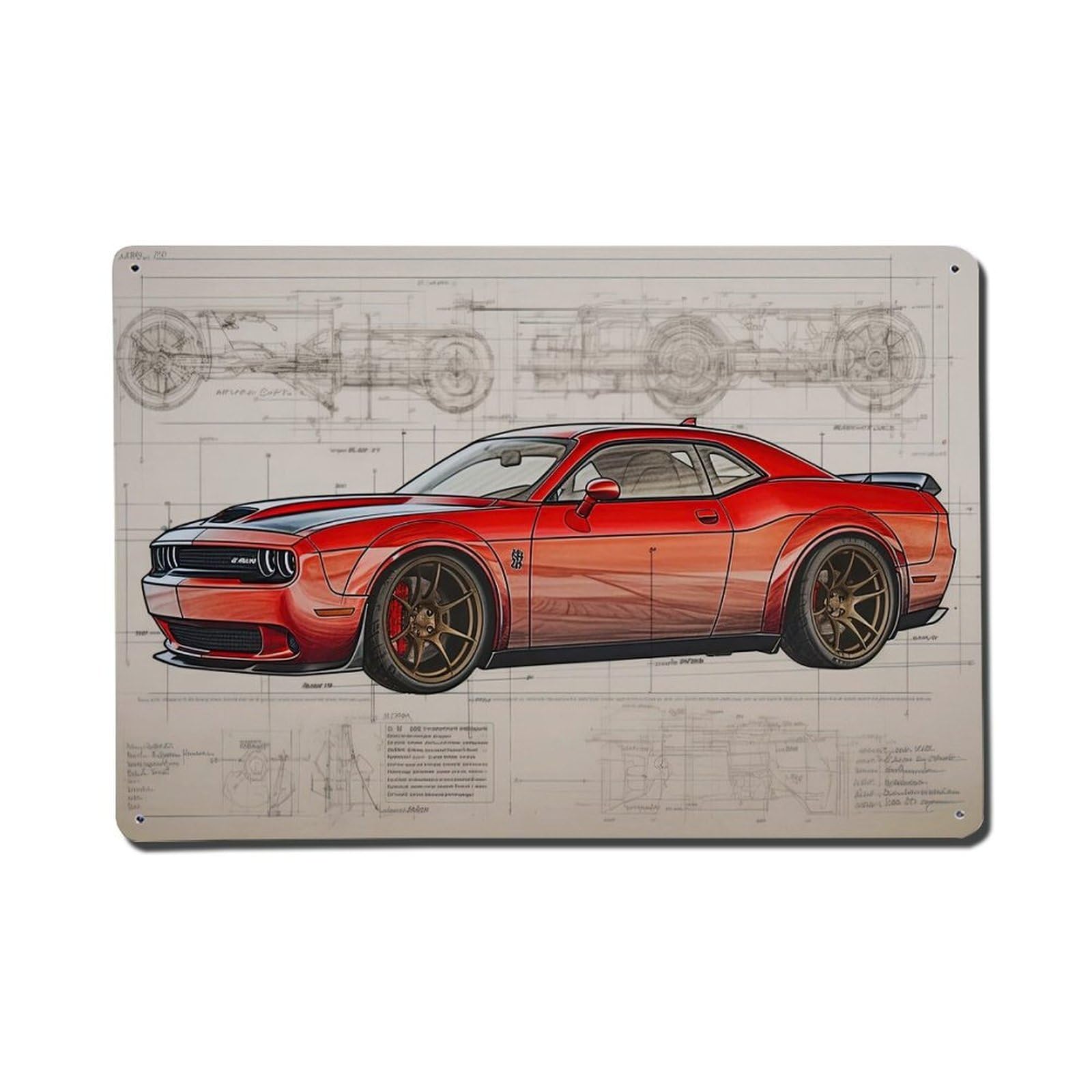 Muscle Car for Hellcat Painting Style Sport Car Metal Tin Sign Plaque Wall Decor for Cafe, Club, Garden Metal Poster 8x12Inch