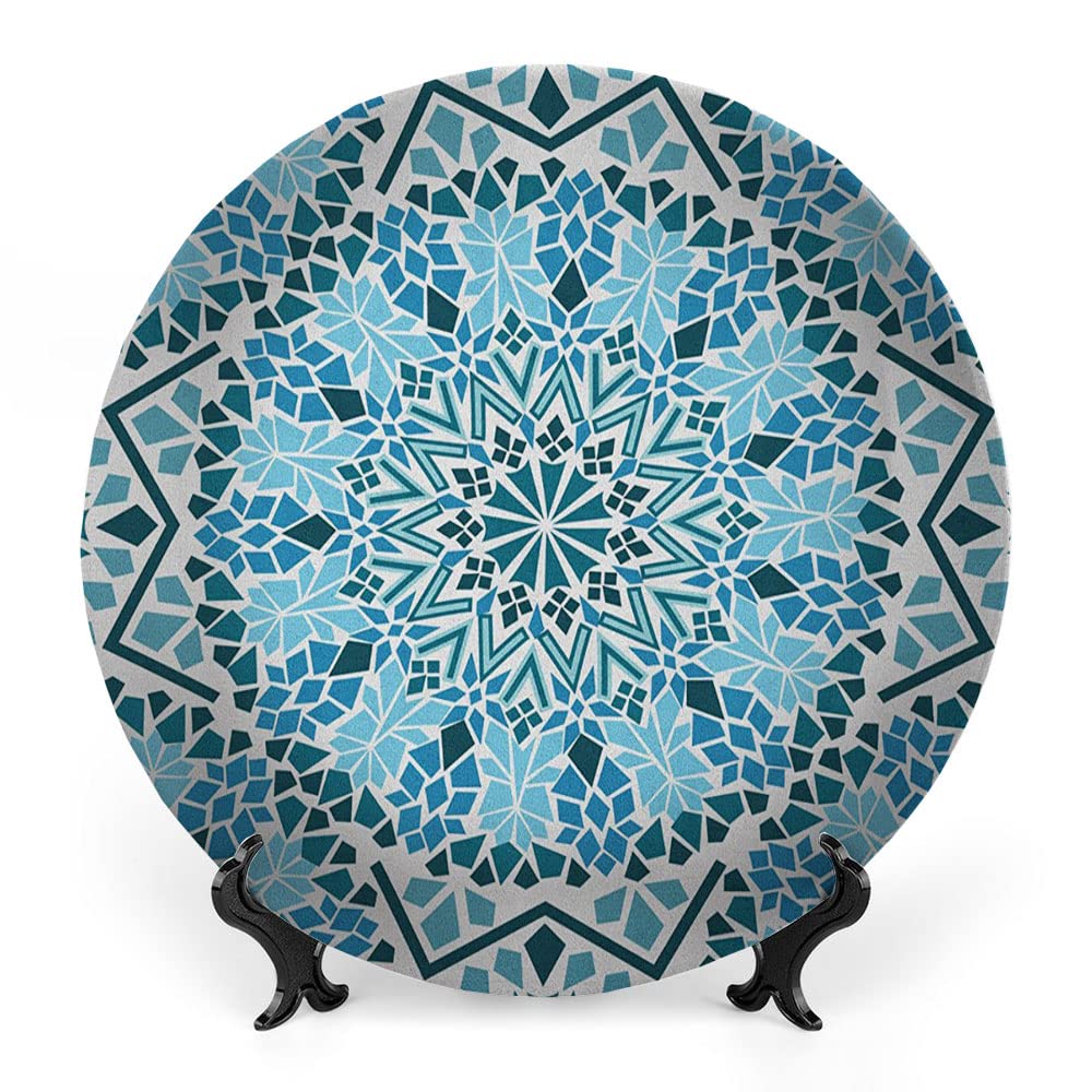 LIGUTARS Ceramic Plates, Moroccan Decorative Ceramic Plates, Geometric Hexagonal Pattern Stars Asian Style, 10 Inch, for Dining, Parties, Wedding,