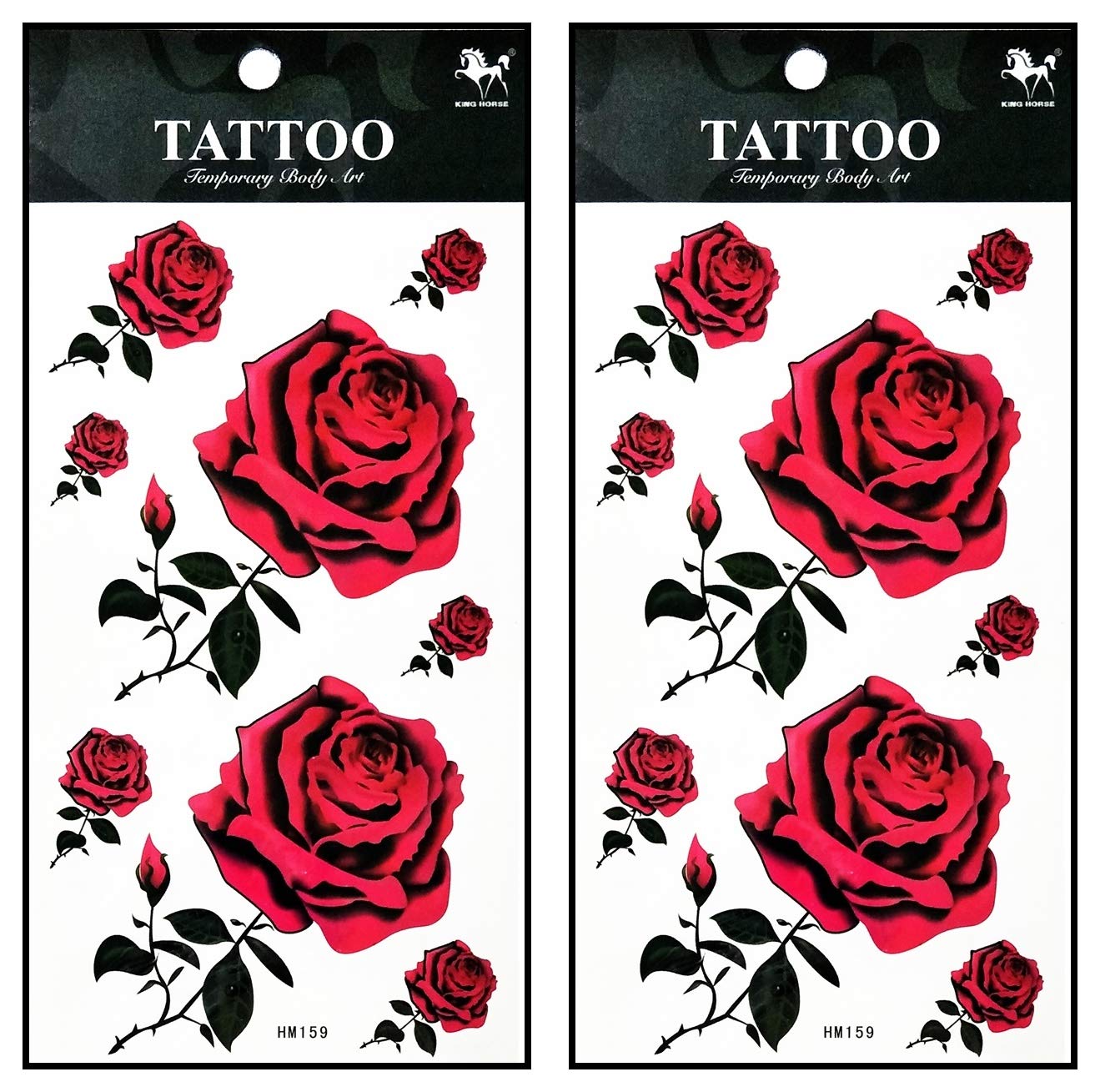 Rareeasy Waterproof Tattoo Sticker s 2 Sheets Flowers Valentine's Roses Red Temporary s Body Leg Arm Waist Art Decal Removable 3D Style Fashion for Men Women