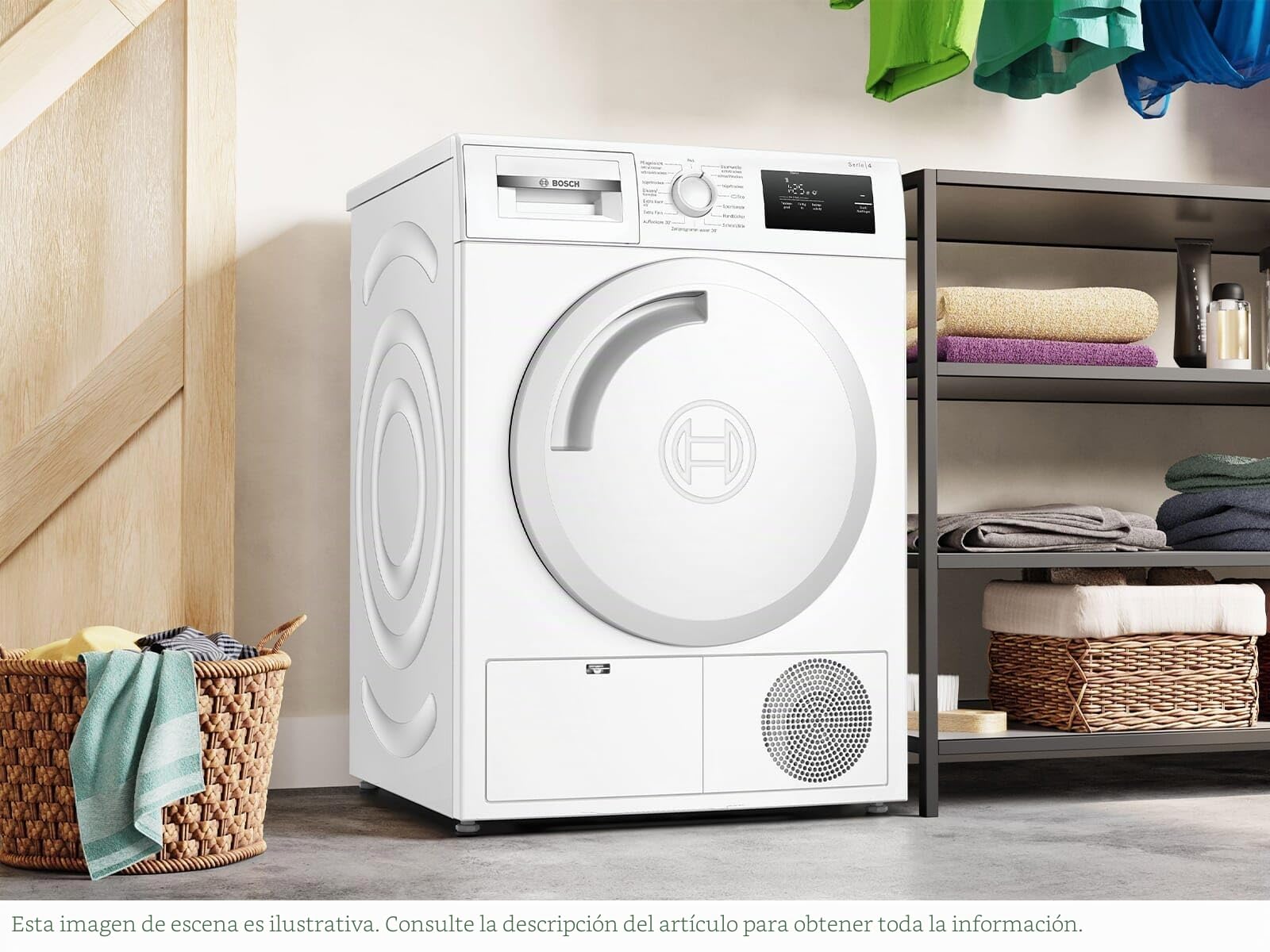 Bosch Secador de Bomba de Calor para 7 kg de Ropa, Serie 4, A+, 243 kWh/año, Auto Dry, Sistema de Secado Sensible, refrigerante ecológico, Blanco, WTH83003