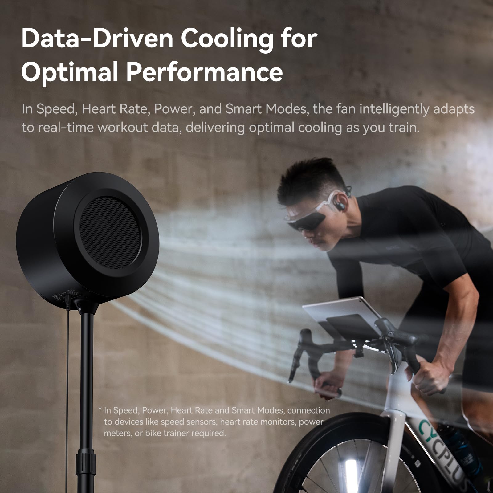 CYCPLUS Inteligentny Wentylator Indoor z Silnikiem BLDC, Podwójna Podstawa | 5 Trybów Prędkości, Wiatr do 50 km/h, Niski Hałas, Pilot Zdalnego Sterowania, Aplikacja CYCPLUS, Bluetooth/ANT+