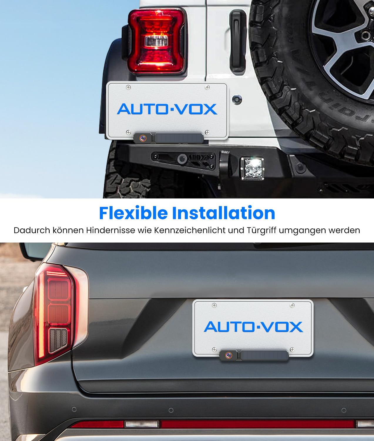 AUTO-VOX Cámara Solar Inalámbrica Marcha Atrás con Monitor 1080P de 5'': Batería 5000 MAh, Instalación en 2 Min, Cámara de Marcha Atrás Impermeable IP69K para Furgonetas/Vehículos Utilitarios/Camiones