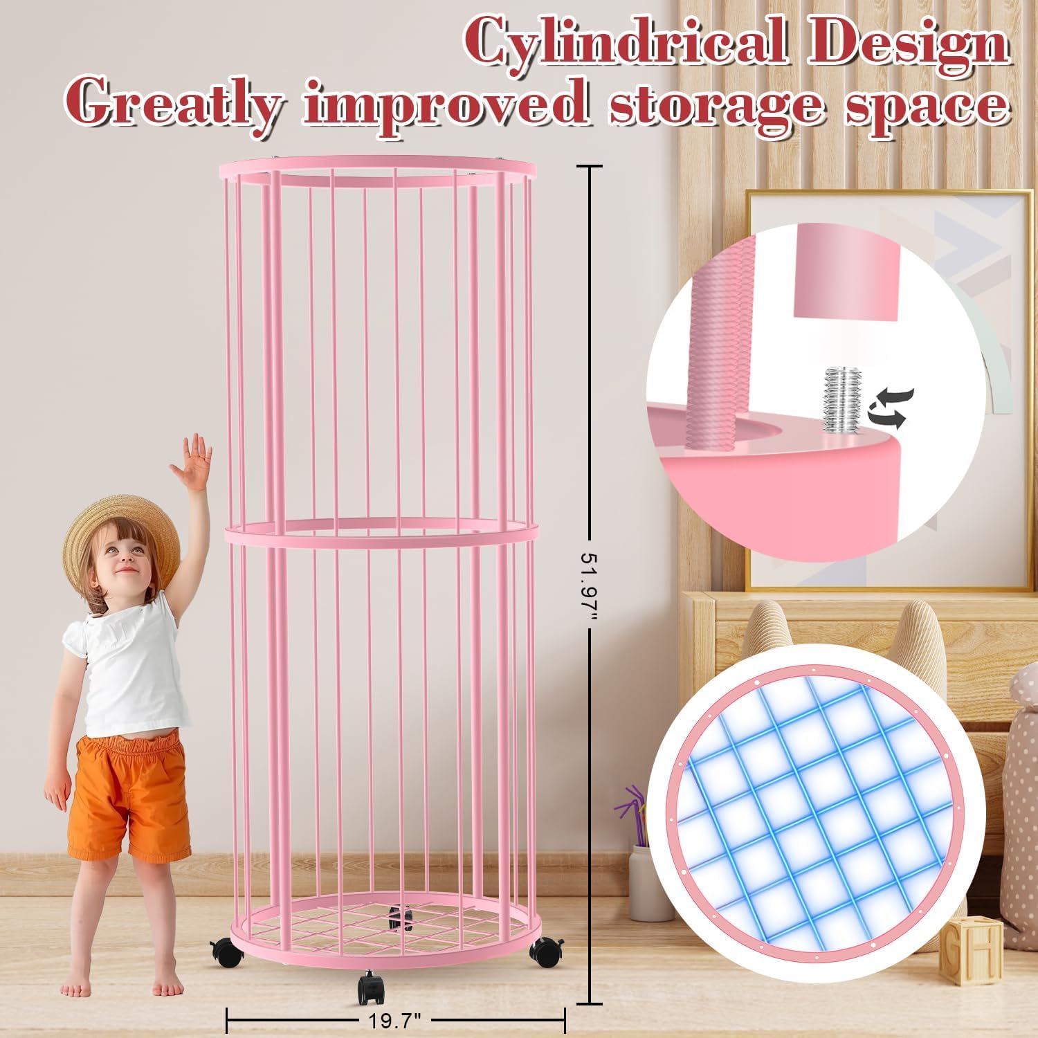 OGFC 72100 Metal Stuffed Animal Zoo Storage, Extra Large Plush Stuffed Animal Holder Round, Kids Toy Storage Organizer Shelf Wheels for Girls Nursery Playroom Bedroom Organization. 1