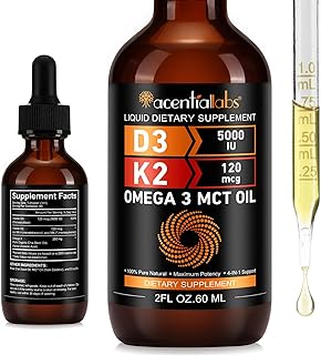 Vitamin D3 K2 Tropfen Hochdosiert, 5000 IU & K2 (MK-7) 120 mcg 60ml Tropfen, ohne unnötige Zusätze,Unterstützt Knochen, Zähne, Stimmung und Immunsystem sowie die Kalziumaufnahme