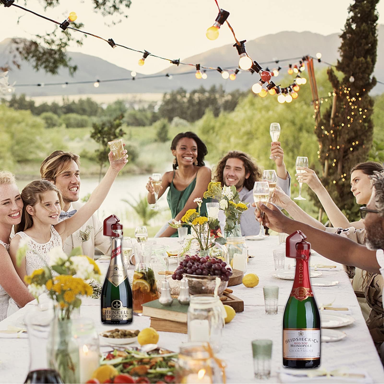 HERCHR 5PCS Wine Bottle Stoppers, Champagne Bottle Stopper with Food Grade Silicone Leak Proof, Champagne Stopper Professional Wine Saver for Champagne, Cava, Prosecco and Sparkling Keep Fresh, Red