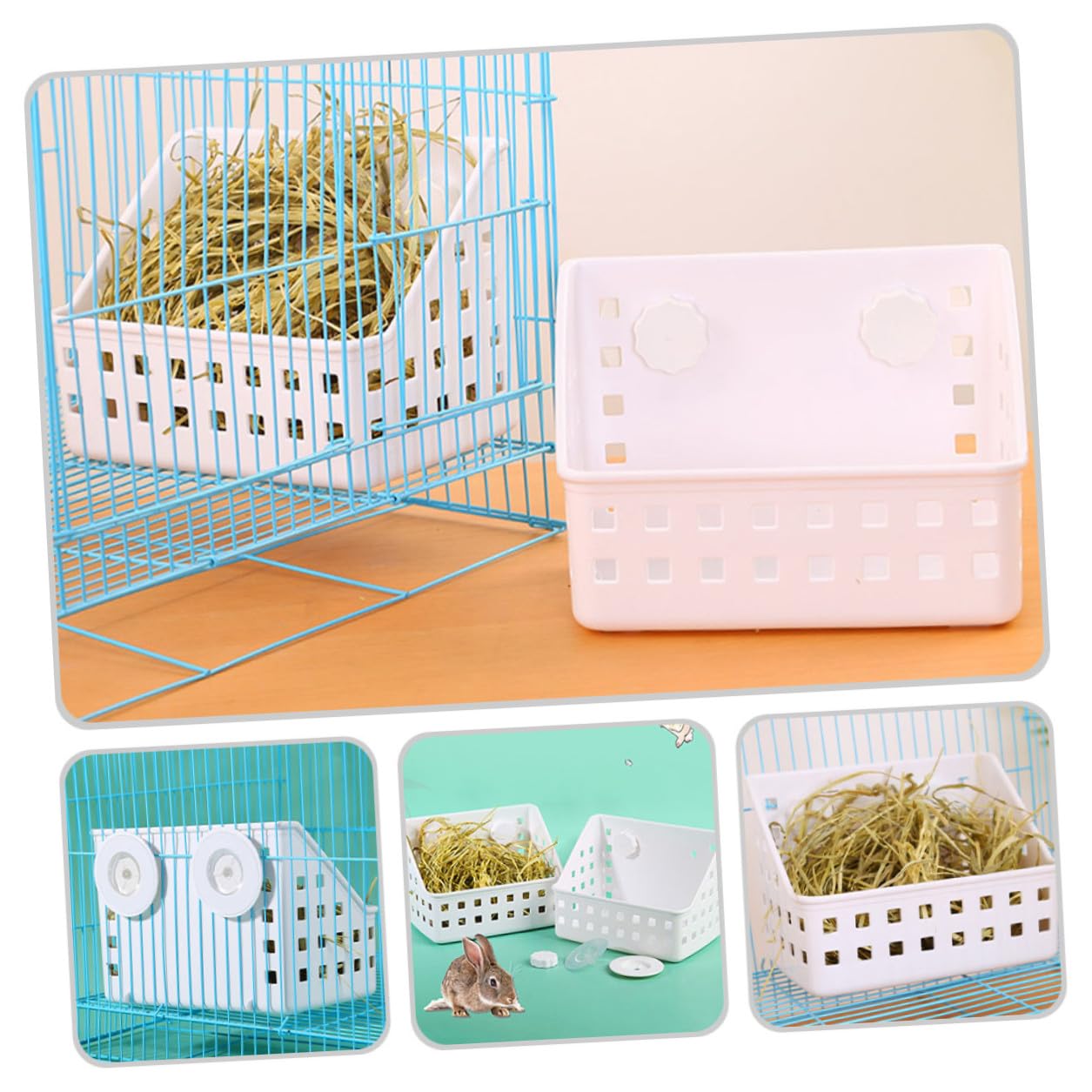 Artibetter Râteliers à Lapins en Plastique Blanc 2 Pièces, Supports à Lapins Lavables pour Cage d'animaux, Maintient Le Foin Propre et Minimise Le Gaspillage