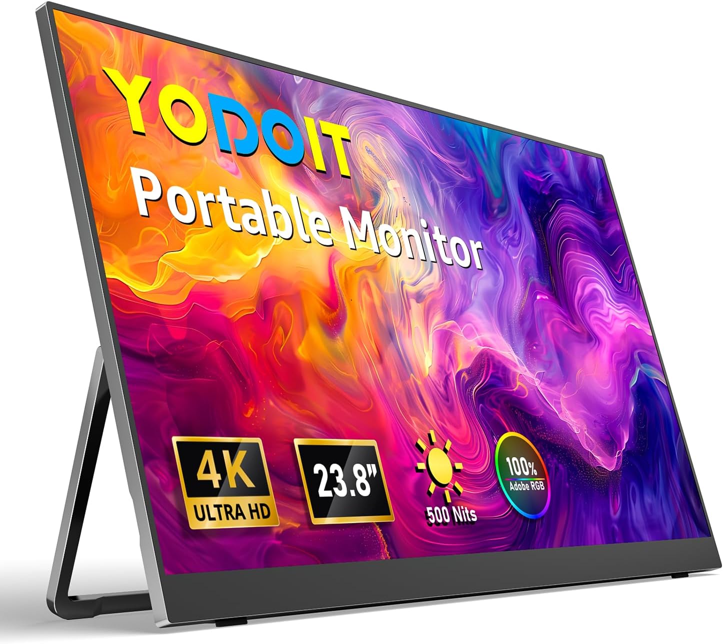 Yodoit Portable Monitor for Laptop 23.8" 4K UHD Travel Gaming Monitor Screen IPS Display with USB Type C Port and Built-in Speakers with Cover Monitor Compatible with PC, Xbox Black 23.8 4K