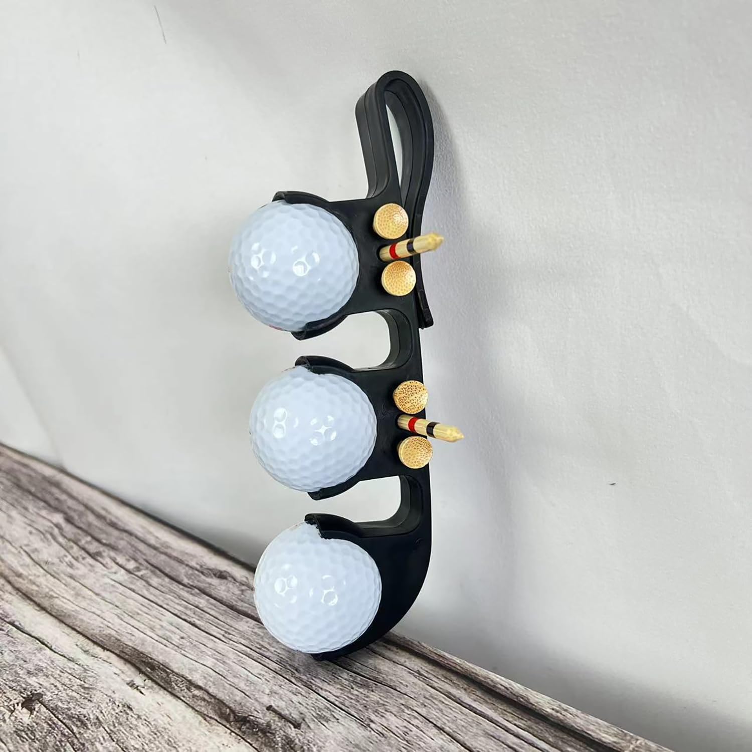 Porta Palline Golf con Gancio - 1 Pezzo, Nero, Chiusura Rapida, Versatili 2 in 1 Accessori da Golfe Portatili, Adatto per Sacche da Golf, Offre Spazio per 3 Palline e 6 Tee
